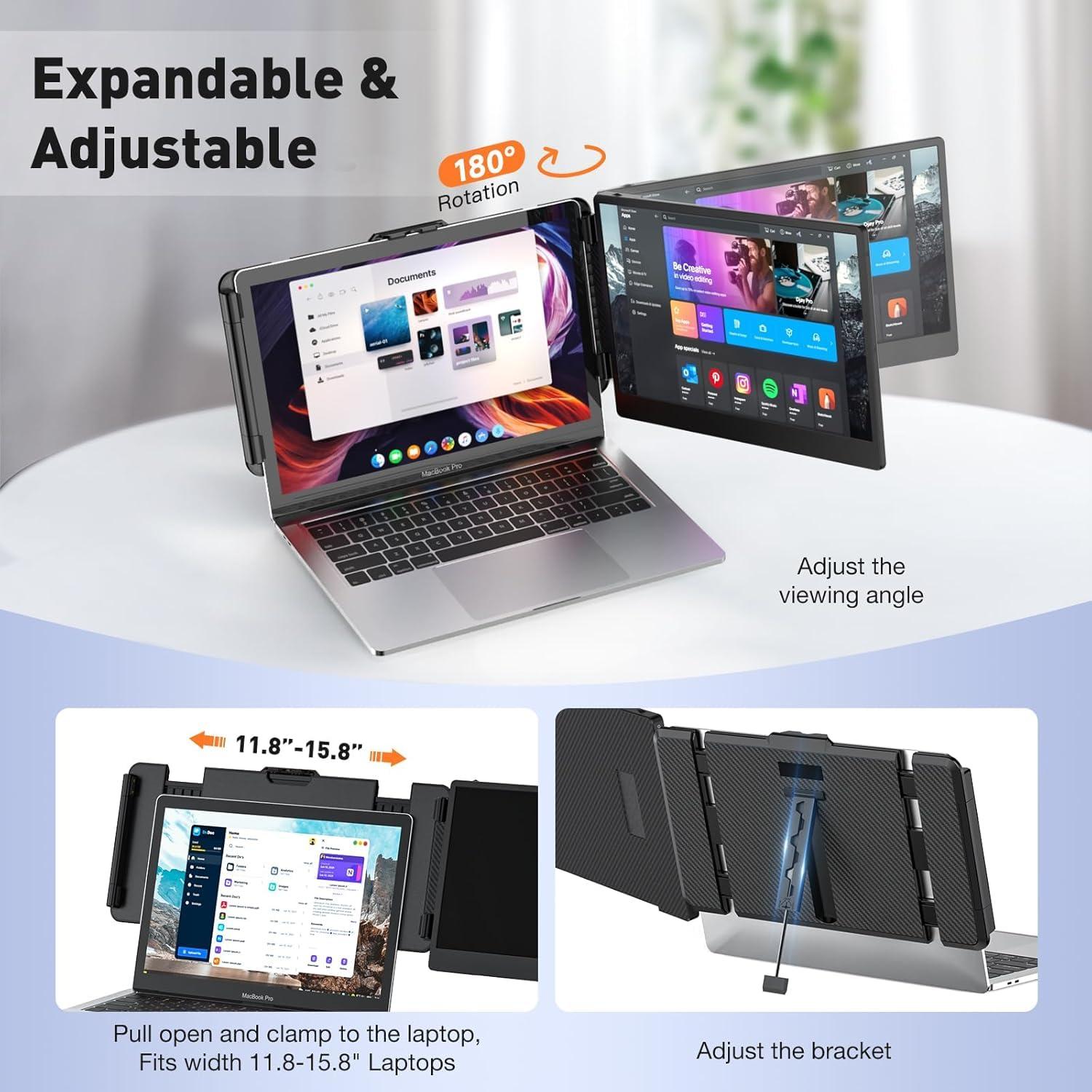 Laptop Screen Extender 14-inch 1080P FHD Portable Monitor Laptop Monitor Extender, Type-C, HDMI, USB-A, Plug & Play, fits Laptops with Screen up to 15.35" Wide, Compatible with Windows, Mac, Chrome - Image 7