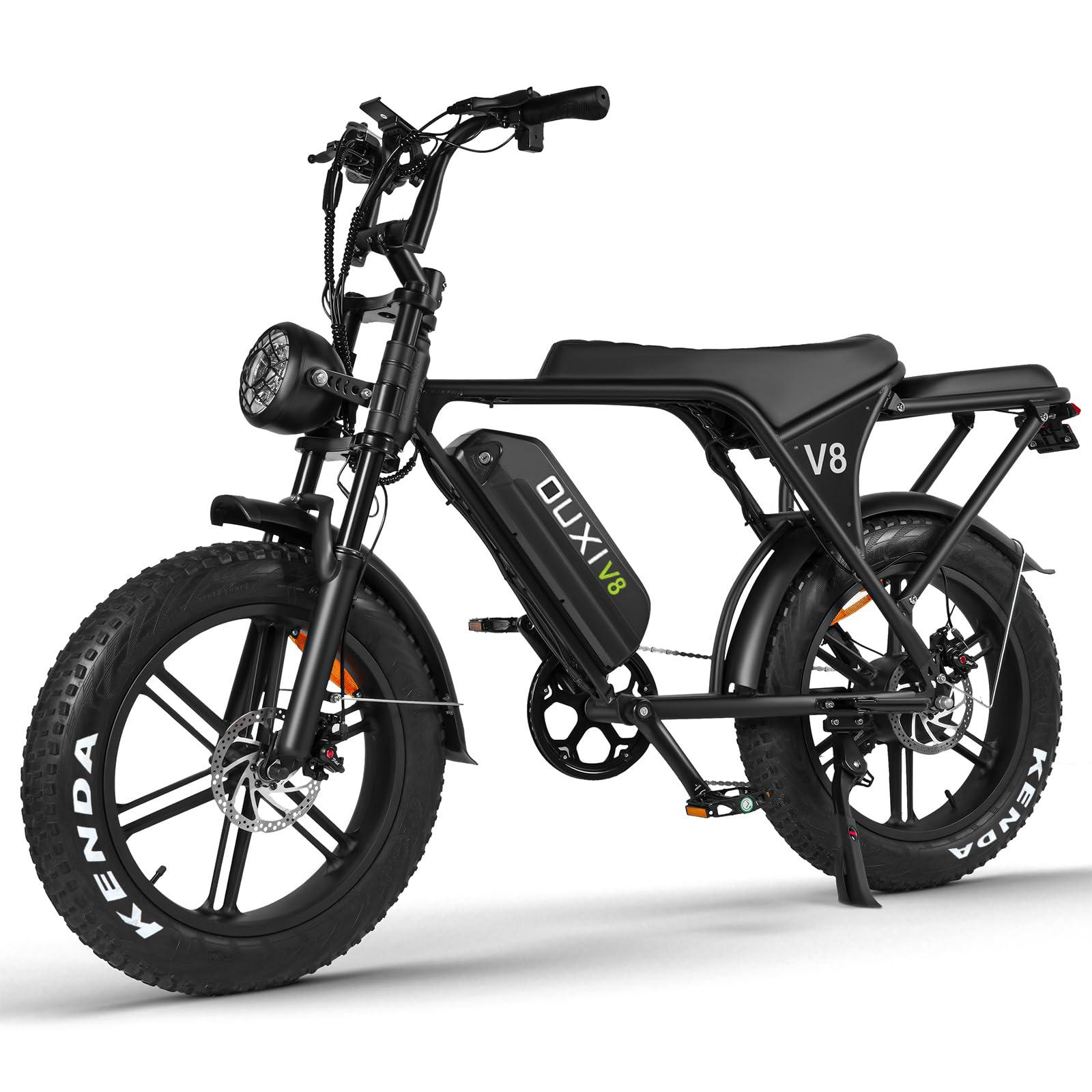 OUXI Electric Bike for Adults, Peak 500/750W/1000W, Up to 20/31 MPH, 10.4/15/30 AH Removable Battery, 16''/20" Fat Tire Electric Bike, 7-Speed Gear Bicicleta Eléctrica, Ebike Moped Style UL Certified