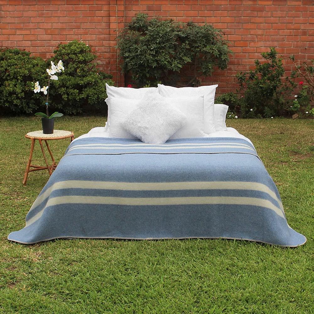 Thick Alpaca Wool Blanket Heavyweight Camping Outdoors Indoors Soft Peru King Size Stripes Design (Soft Blue - Ivory Stripes, King Size) - Image 7