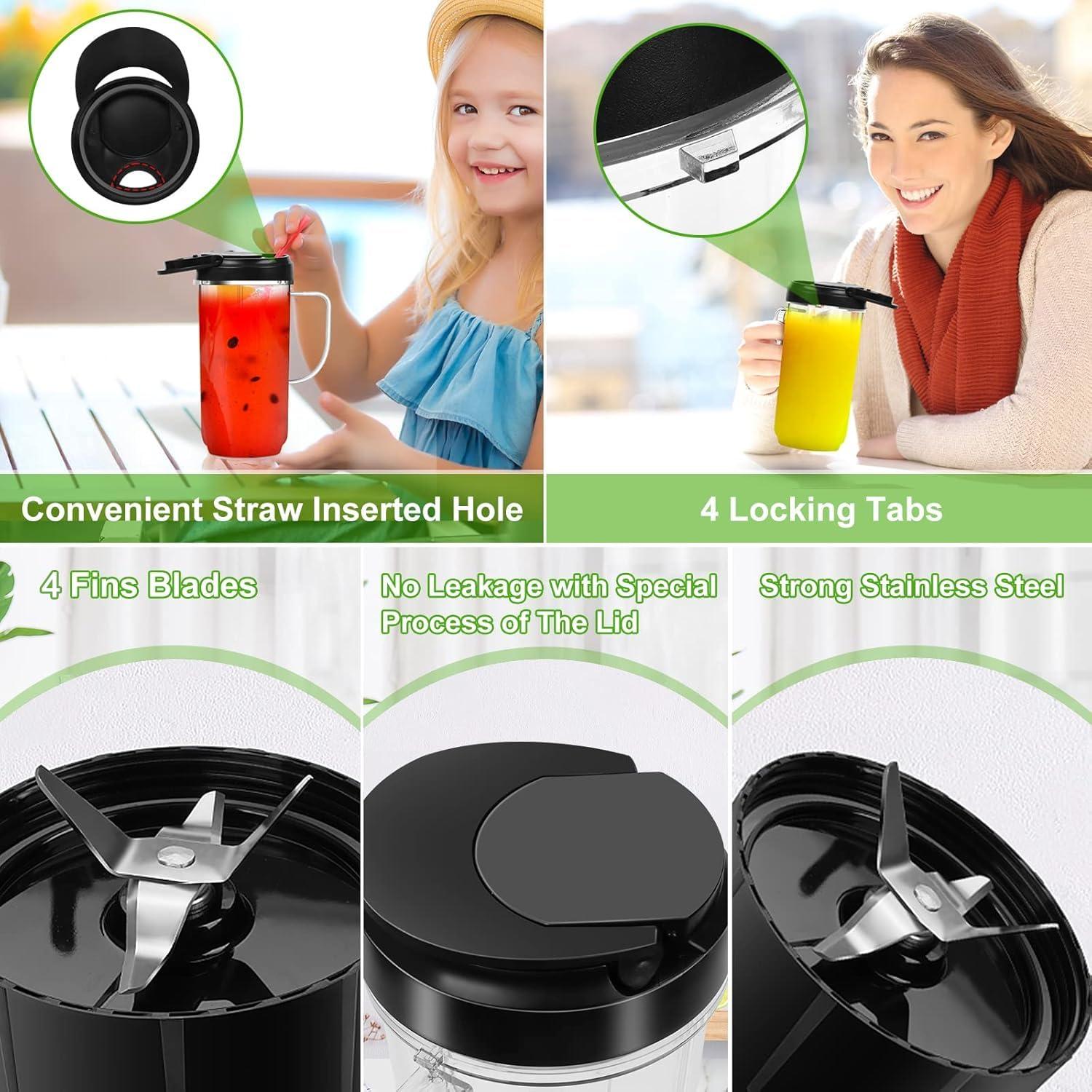 UBYNID 2 Pack Magic Bullet Blender Cups, Tall 22oz Cup with Flip Top To-Go Lid & 4 Fins Cross Blade Blender Replacement Parts, Replacement Cup Mug with Handle Compatible with Magic Bullet 250w MB1001 - Image 7