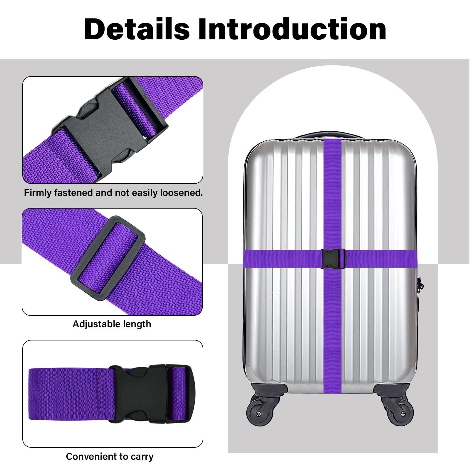 Luggage Straps for Suitcases Travel Belt Suitcase Strap, Heavy Duty with Quick-Release Buckle Suitcase Safe Belt with Name Card, Bright Color Adjustable Luggage Belts, TSA Approved, 4 Pack, Purple - Image 3