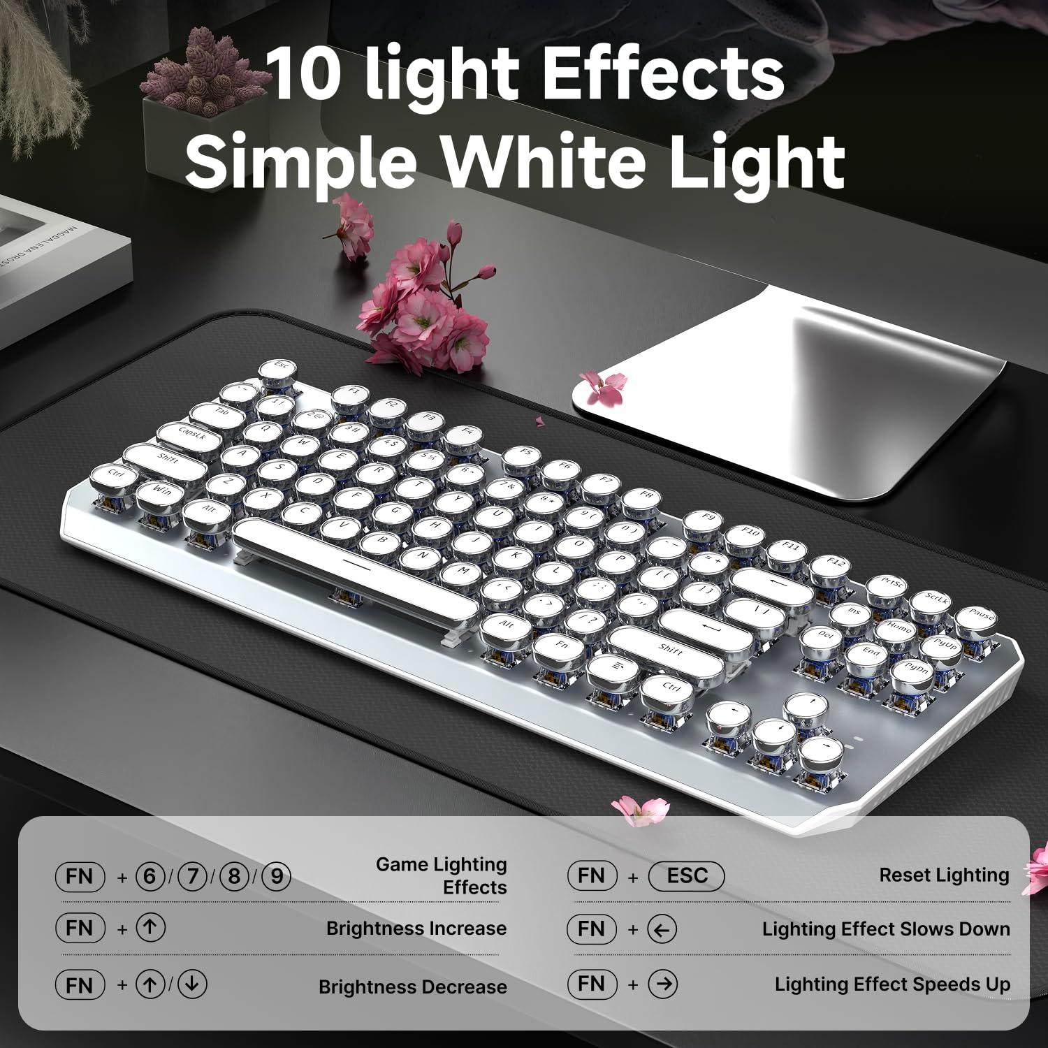 SEUNKWANG EWEADN TK940 Wireless Mechanical Typewriter Keyboard,80% Layout with White Backlit, Anti-Ghosting, Blue Switch Bluetooth/2.4GHz/USB-C Aesthetic Keyboard-White - Image 6