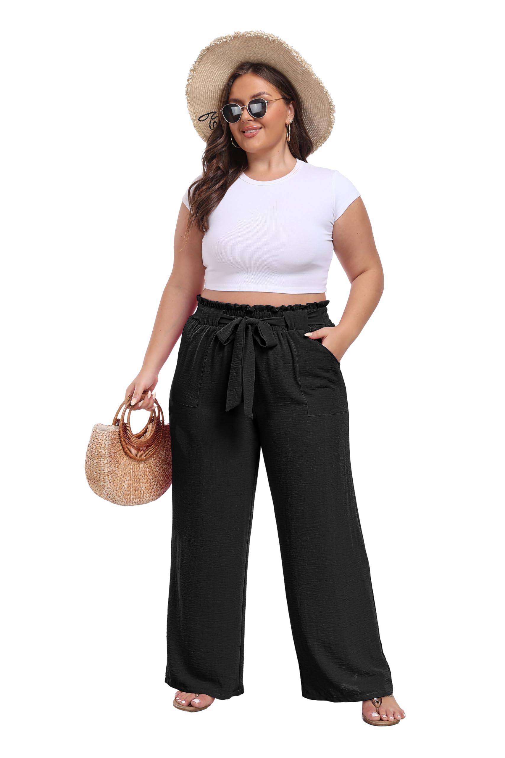 IWOLLENCE Women's Wide Leg Pants with Pockets High Waist Adjustable Knot Loose Casual Trousers Business Work Casual Pants - Image 4