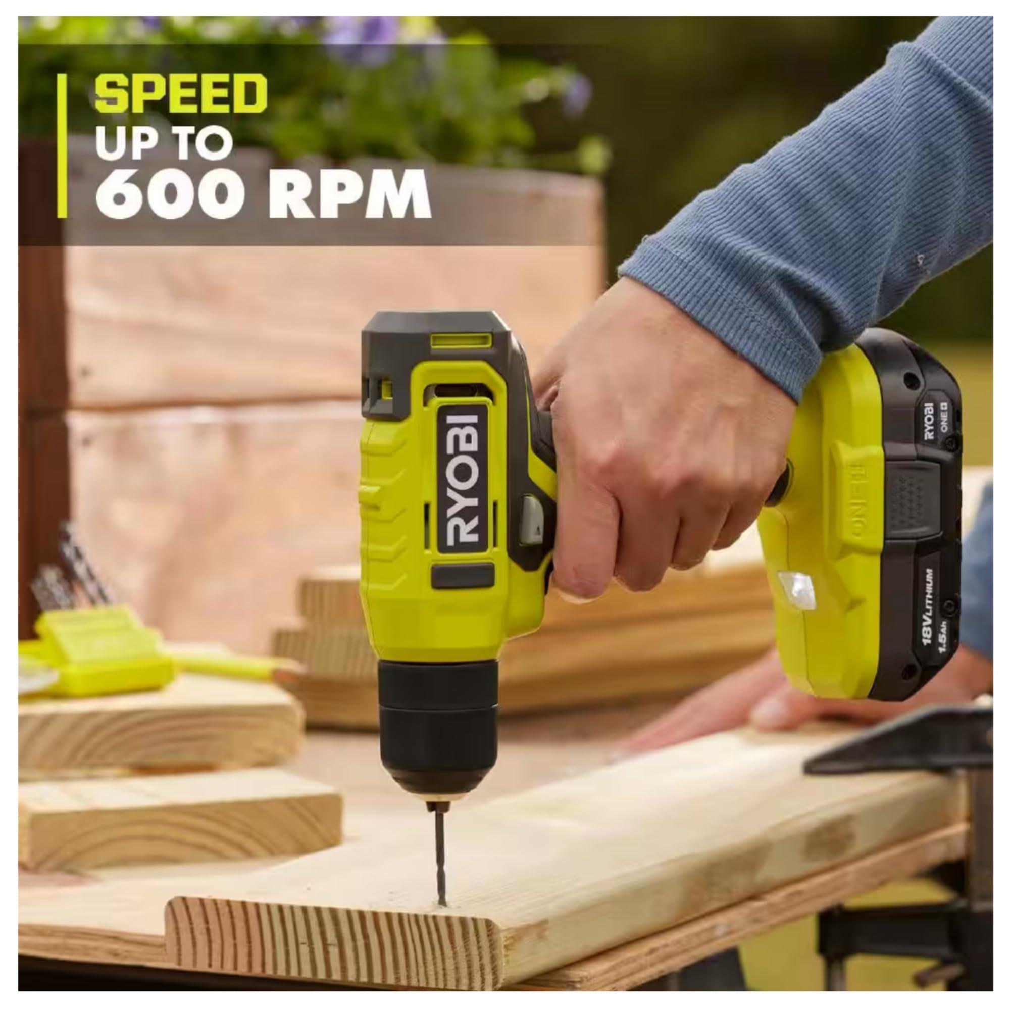 Cordless Drill Set Bundle with Ryobi 18V ONE+ Drill Driver, 3/8 Inch Chuck, 40 Piece Bit Set, 1.5 Ah 18-Volt Lithium-ion Battery, 18-Volt Charger and Buho 16 Inch Tool Bag - Image 8
