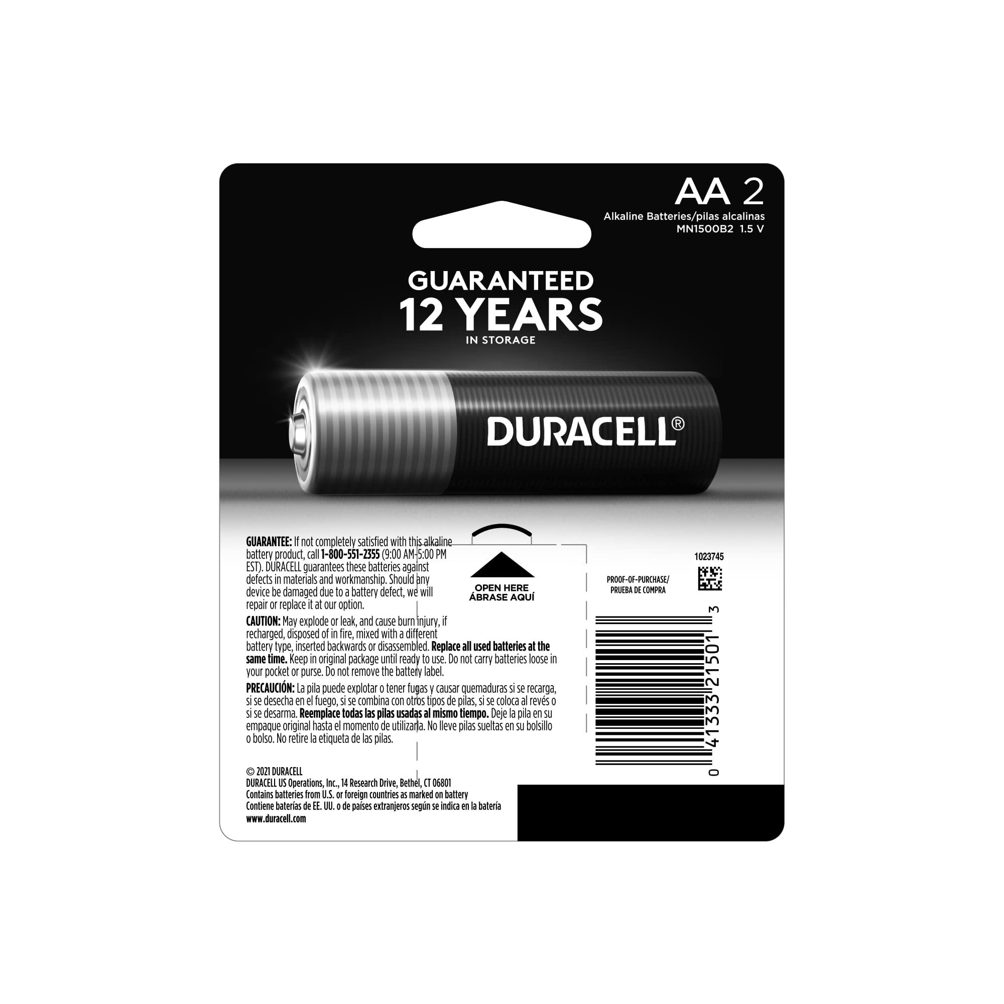 Duracell Coppertop AA Batteries with Power Boost Ingredients, 2 Count Pack Double A Battery with Long-lasting Power, Alkaline AA Battery for Household and Office Devices - Image 2