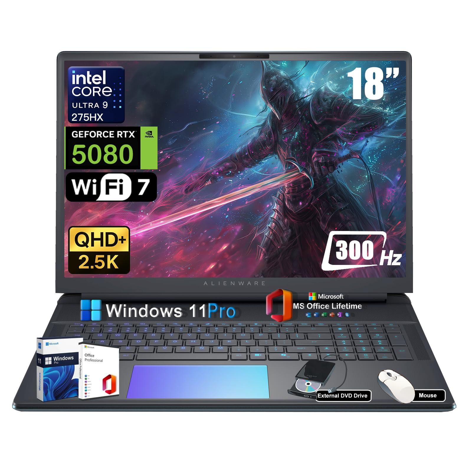 Alienware 18 Area-51 Gaming Laptop - Intel Ultra 9 275HX (24-Core, Up to 5.4GHz), RTX 5080 GDDR7, 16" 2.5K QHD+ 300Hz, 64GB DDR5, 8TB SSD, Backlit KB, w/DVD Drive, Win 11 Pro, Office Lifetime