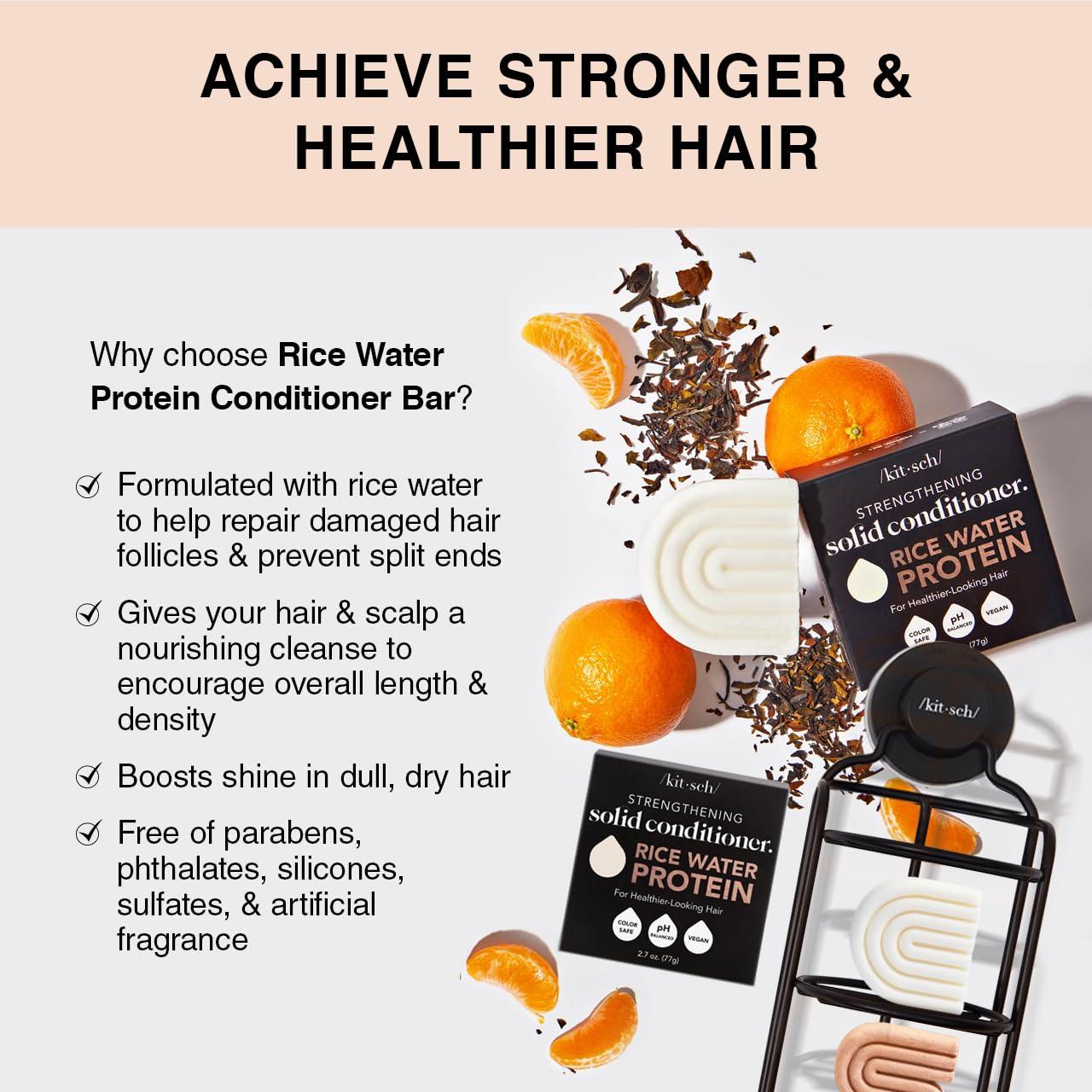 Kitsch Rice Water Shampoo & Conditioner Set - Solid Shampoo & Conditioner Bar with Protein for Strengthening Hair & Damage Repair - Paraben, Sulfate and Silicone Free - Nourishing Hair Care - 2 pack - Image 4