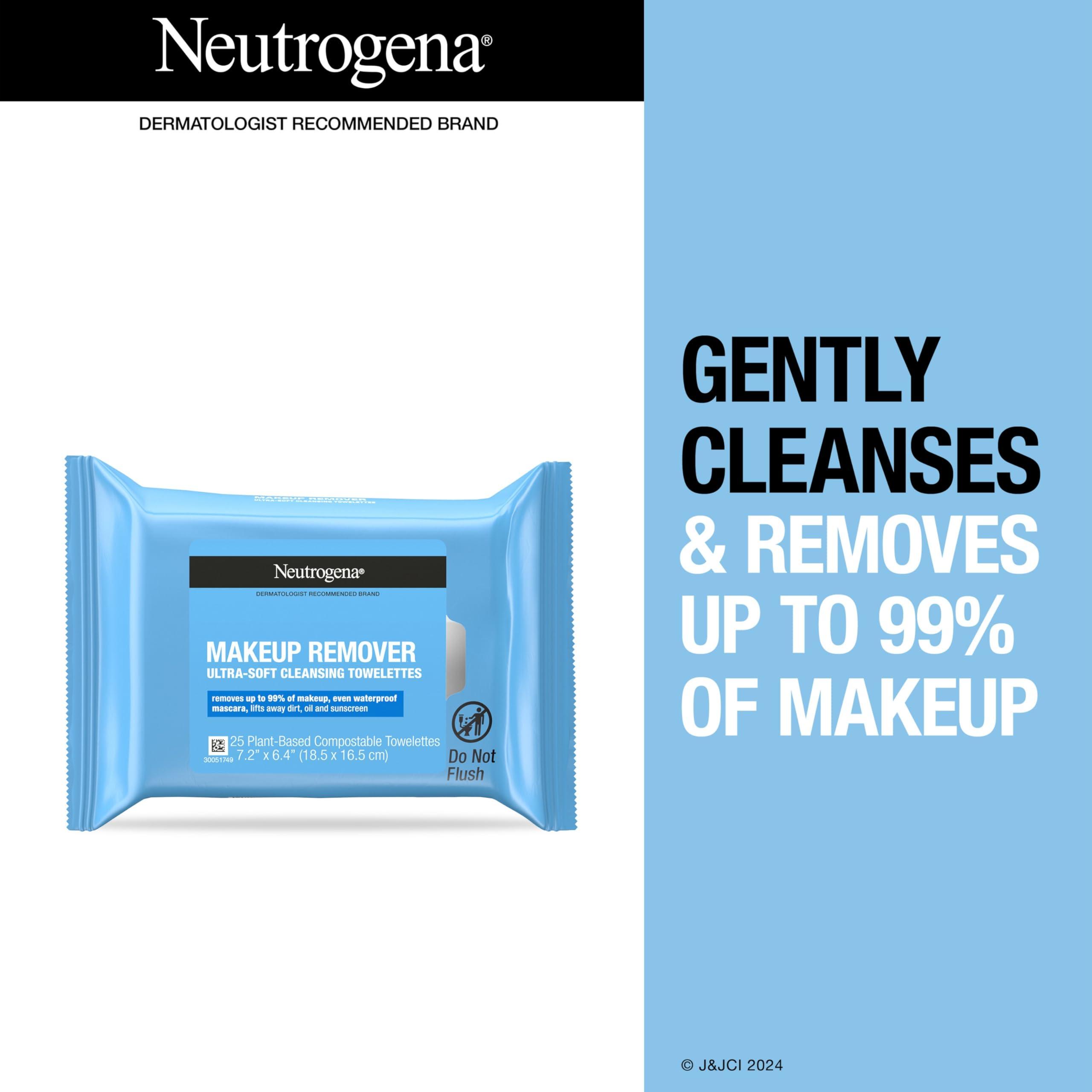 Neutrogena Makeup Remover Wipes, Daily Facial Cleanser Towelettes, Gently Cleanse and Remove Oil & Makeup, Alcohol-Free Makeup Wipes, 2 x 25 ct - Image 2