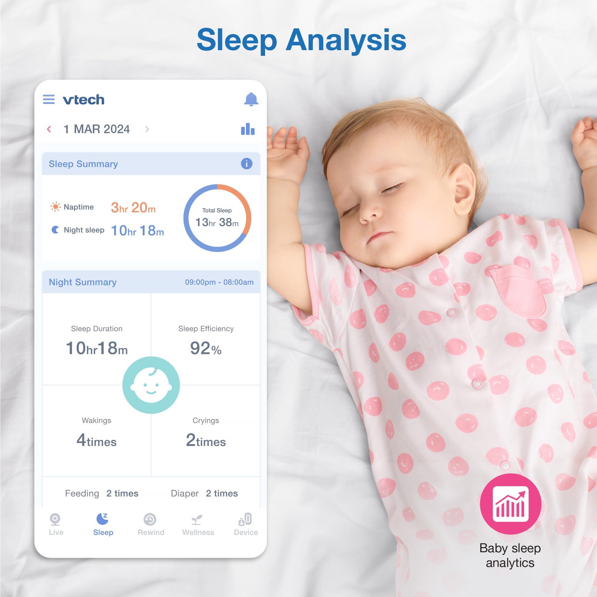 VTech V-Care VC2105 1080p FHD Over-The Crib Mount Smart Baby Monitor 5” 720p LCD Screen,Table Stand,Remote Access,Versatile Placement,Intelligence Detection, Sleep Analysis,18hrs Recording,with WiFi - Image 11