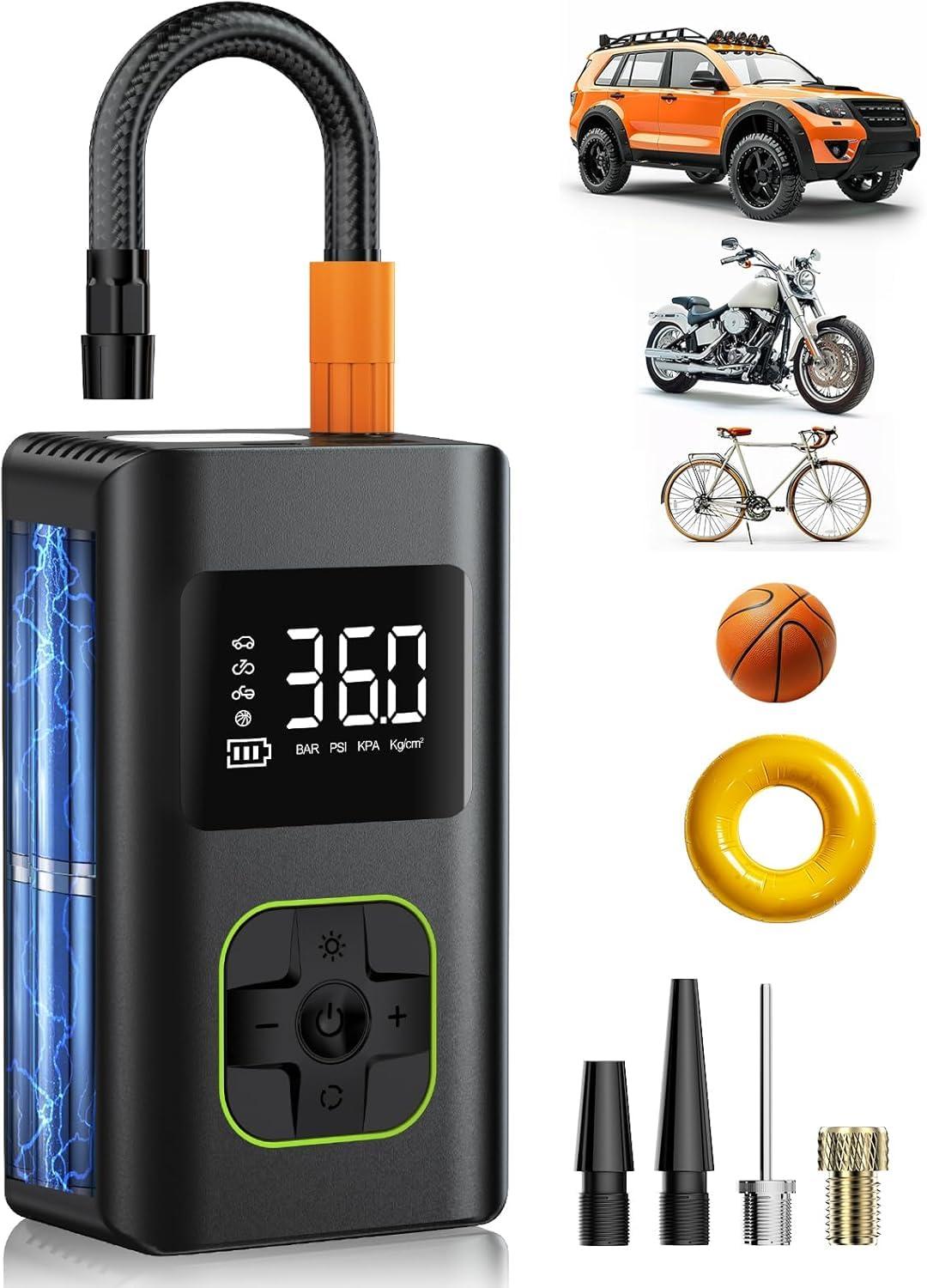 MEUCI Tire Inflator Portable Air Compressor, 8000mAh Cordless Air Pump for Car Tires, 150 PSI Electric Bike Tire Pump with LED Light and Digital Pressure Gauge for Motorcycle, Auto, Ball, Bicycle