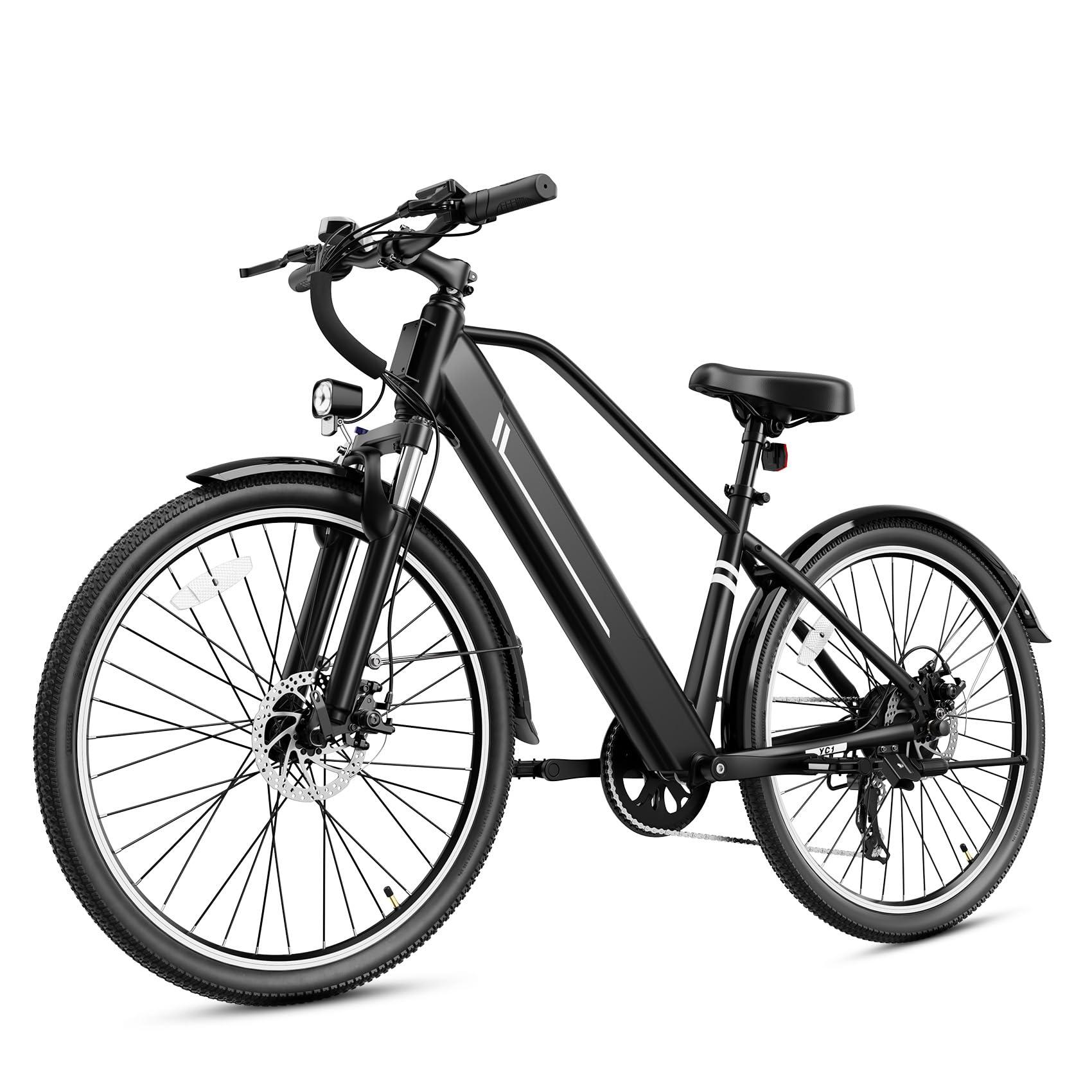 YOLOWAY Electric Bike for Adults, 26" Up to 1000W Peak Motor Ebike 45+ Mile Range Brushless City Ebike, 25Mph 7-Speed Commuter E-Bike with Removable 360Wh Battery for Commuting, Outdoor