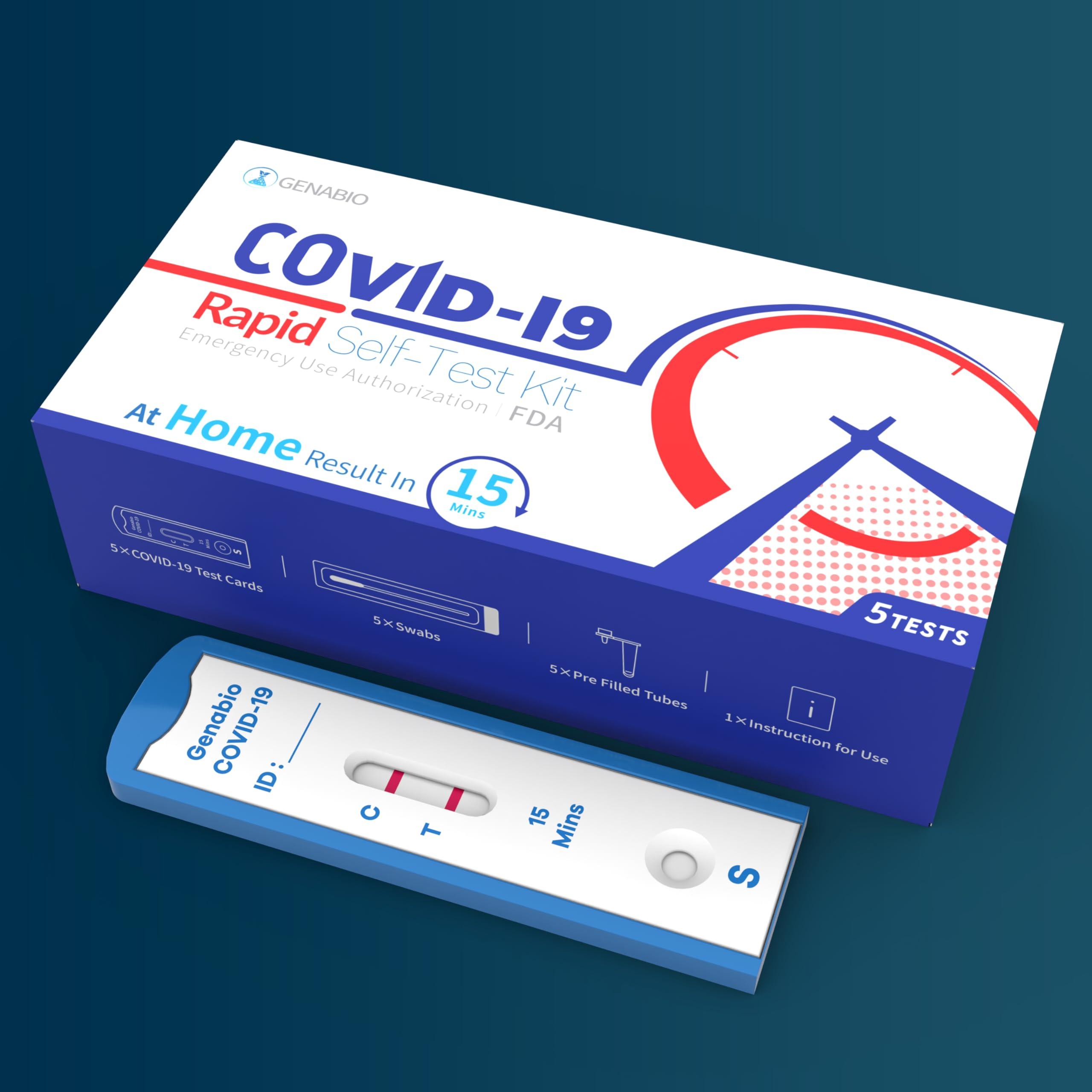 Genabio COVID-19 Antigen Rapid Test, 1 Pack, 5 Tests Total, FDA EUA Authorized OTC at-Home Self Test, Results in 15 Minutes with Non-invasive, Easy to Use Nasal Swab, HSA/FSA Eligible - Image 2