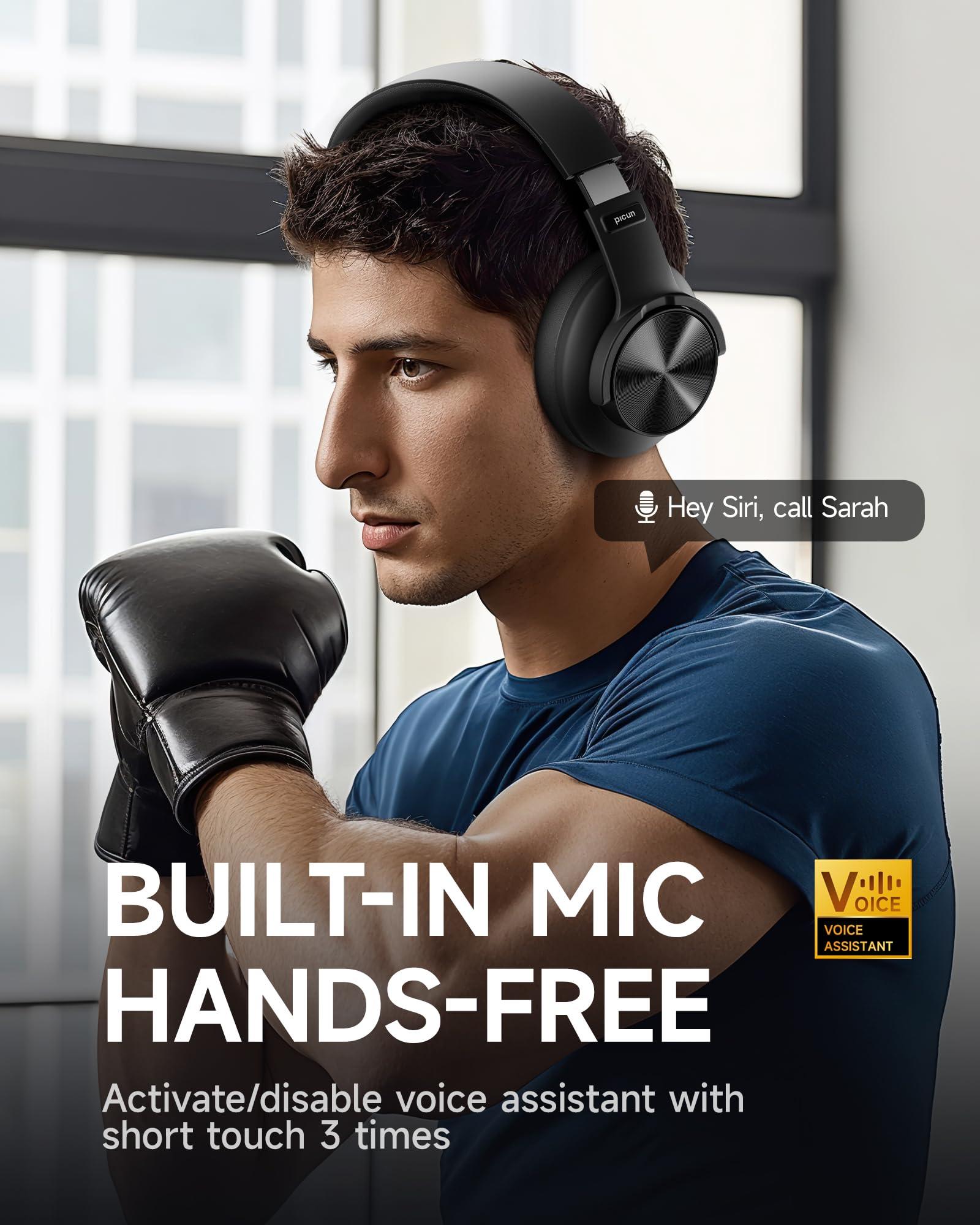 Picun Upgraded Bluetooth Headphones, 120 Hours Playtime, 3 EQ Modes, Deep Bass Wireless Headphones with Microphone, Comfortable and Lightweight Over Ear Headphones for Home, Travel/Office Black - Image 4