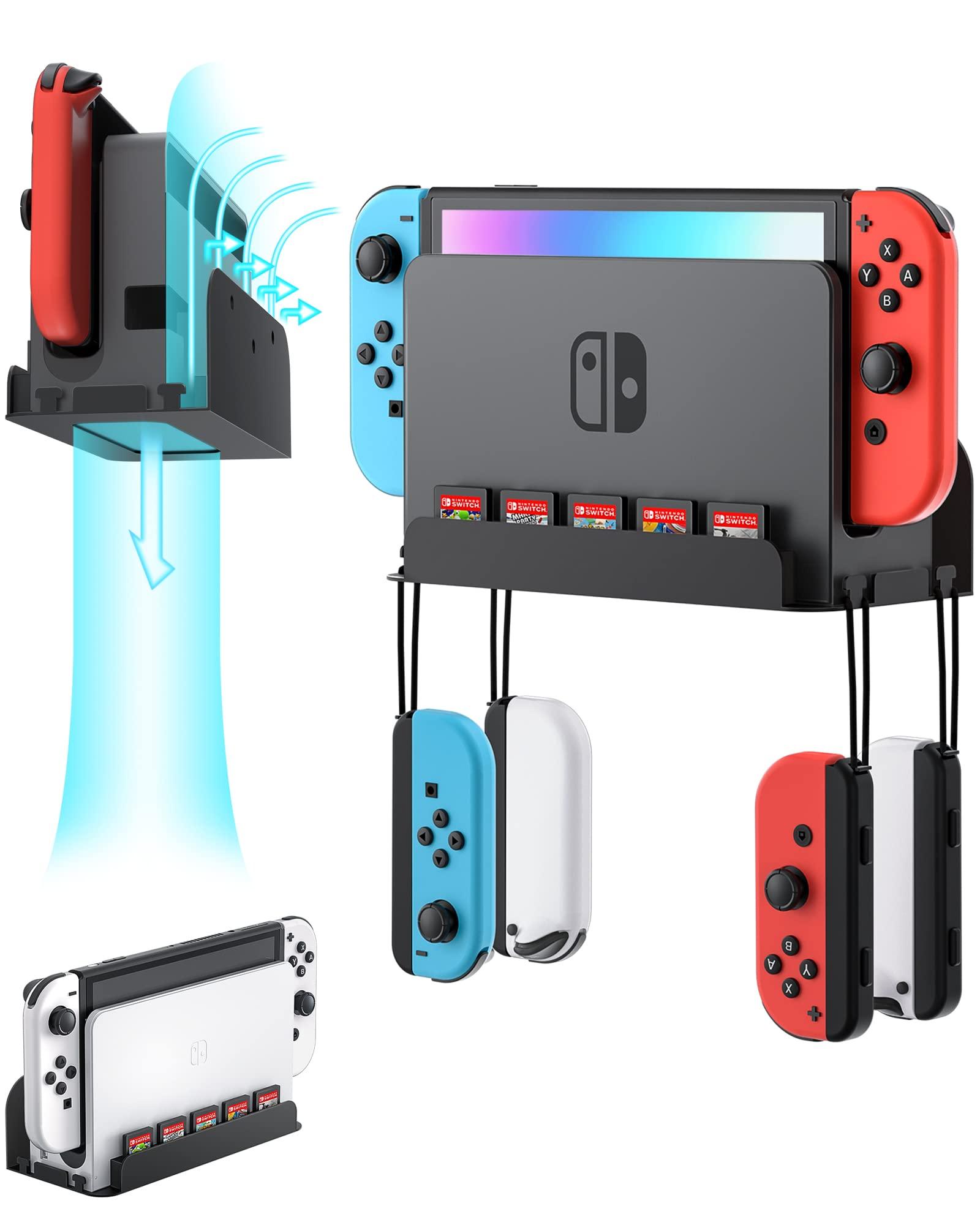 ZAONOOL Wall Mount for Nintendo Switch and Switch OLED, Metal Wall Mount Kit Shelf Accessories with 5 Game Card Holders and 4 Joy Con Brackets, Safely Store Switch Console Near or Behind TV, Black