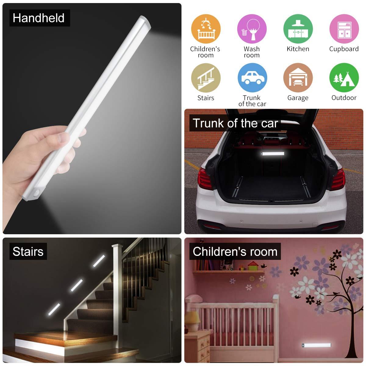LED Motion Sensor Light,Under Counter Lighting, Wireless USB Rechargeable Kitchen Night Lights,Battery Powered Operated Light,54-LED Light for Wardrobe,Closets,Cabinet,Cupboard, 2 Count (Pack of 1) - Image 6