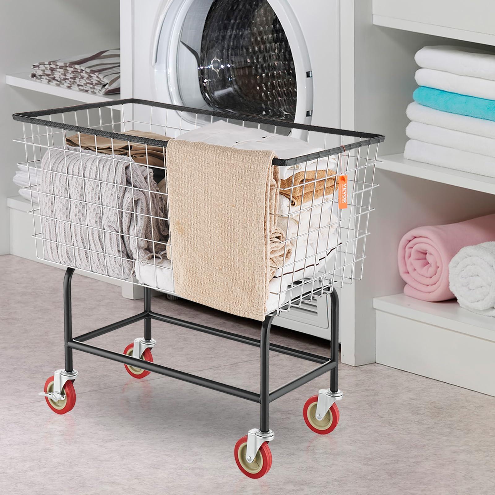 VEVOR Wire Laundry Cart, 3.8Bushel Wire Laundry Basket with Wheels, 32.5''x21.3''x29.9'', Commercial Wire Laundry Basket Cart, Steel Frame with Chrome Finish, 4'' Casters, Wire Basket Cart for Laundry - Image 2