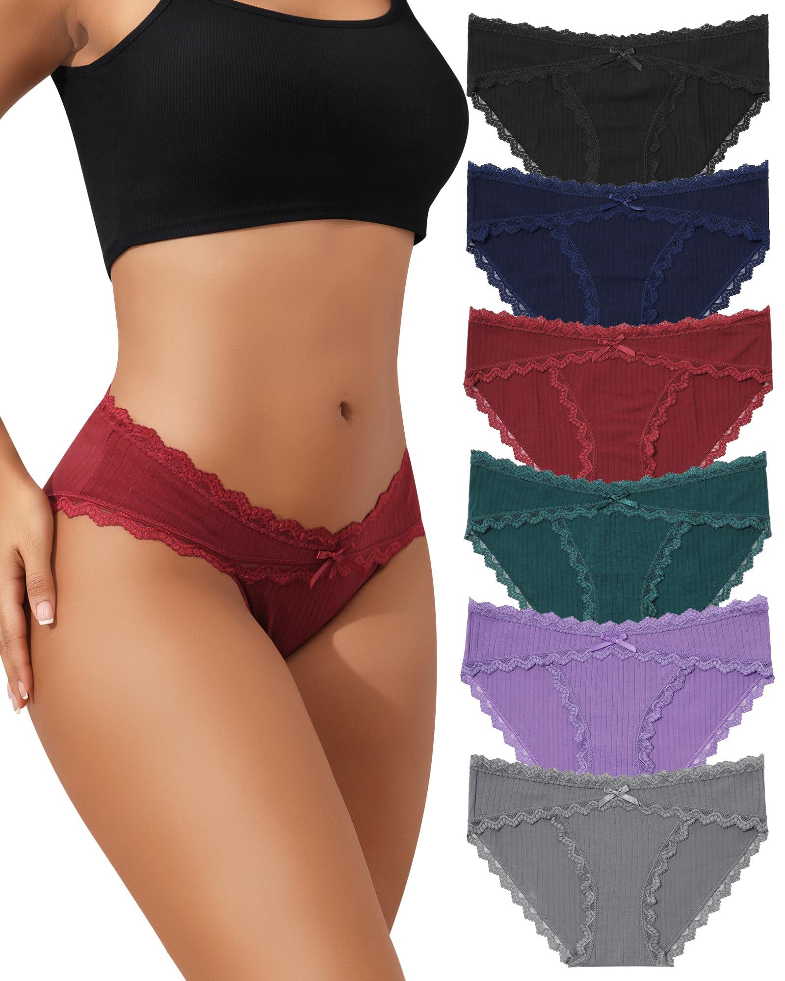 LEVAO Womens Underwear Cotton Cheeky Bikini Panties Lace Stretch Hipster Ladies Briefs Multipack S-XXL
