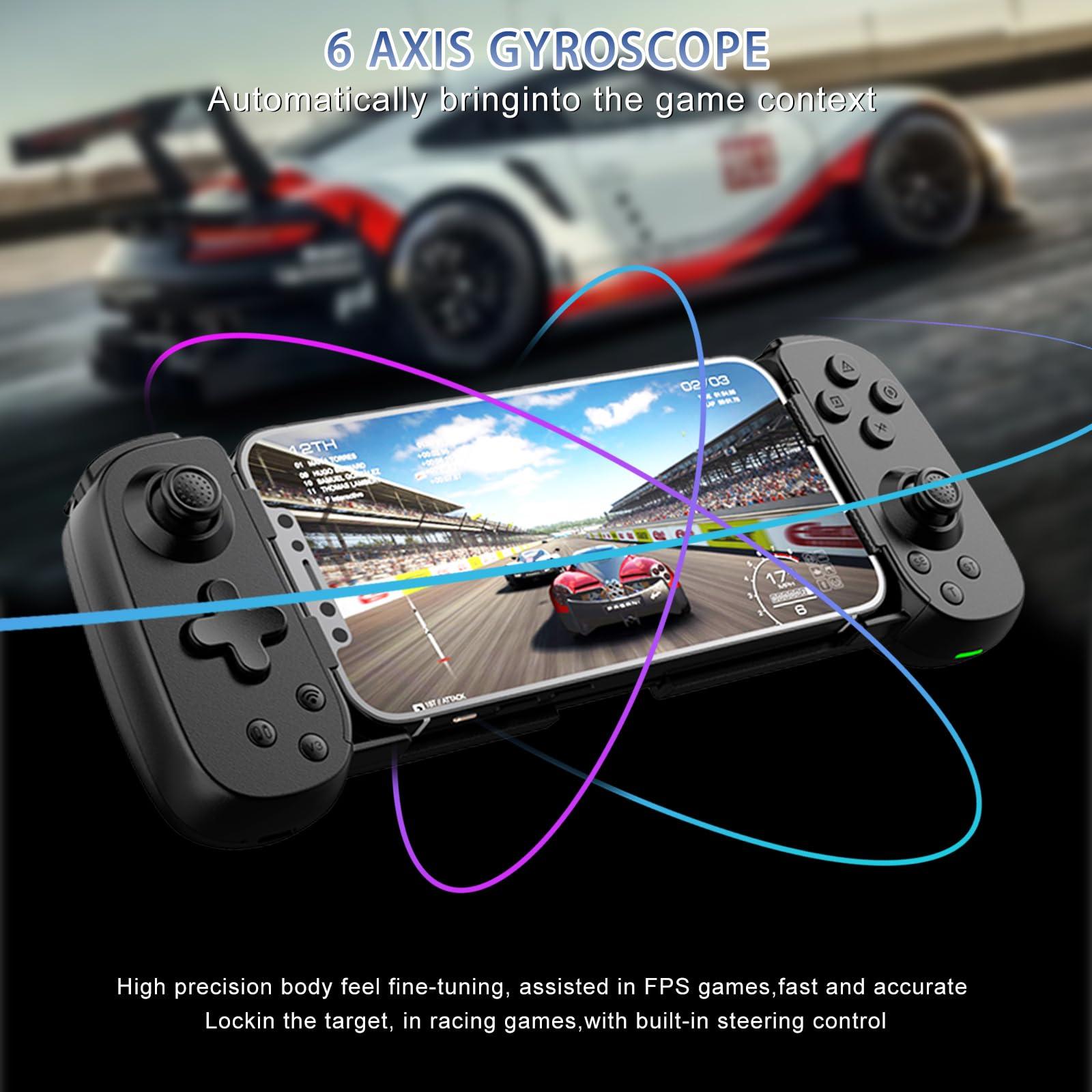 Wireless Controller for iPhone/Android/PC/iPad/Tablet/APPL Arcade MFi Games/Switch/PS4, Support Streaming on PS5/PS4/Xbox/PC Console, Cloud Gaming Gamepad Joystick - Turbo/6-Axis Gyro/Dual Motors - Image 4