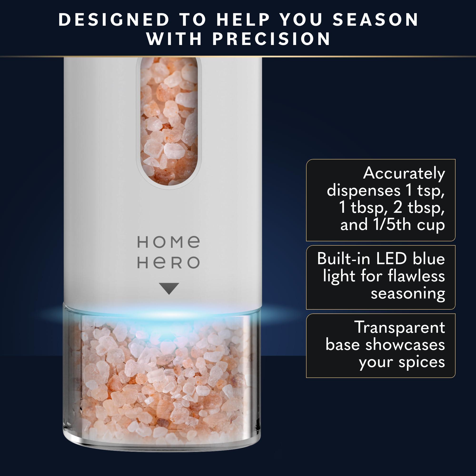 Home Hero Electric Salt and Pepper Grinder Set - Automatic Salt and Pepper Grinder Set Rechargeable. Electronic Salt and Pepper Shakers with LED Light, Electric Pepper Grinder & Salt Grinder, Set of 2 - Image 4