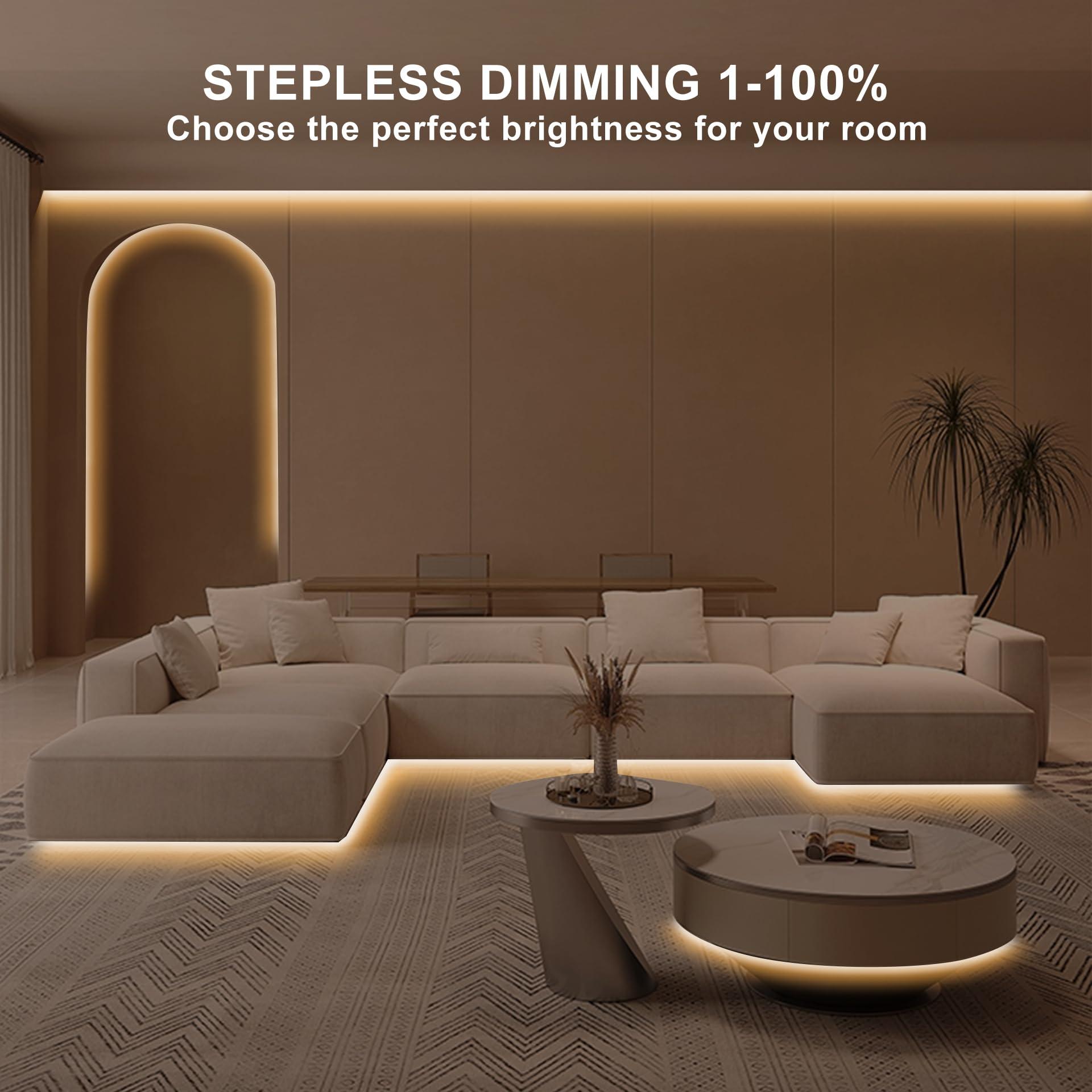 Olaholii 32.8ft COB Led Strip Light with Remote, 2700K Dimmable Bright Warm White Led COB Strip Light, White Led Strip Light for Mirror, Stair, Cabinet, Room - Image 4