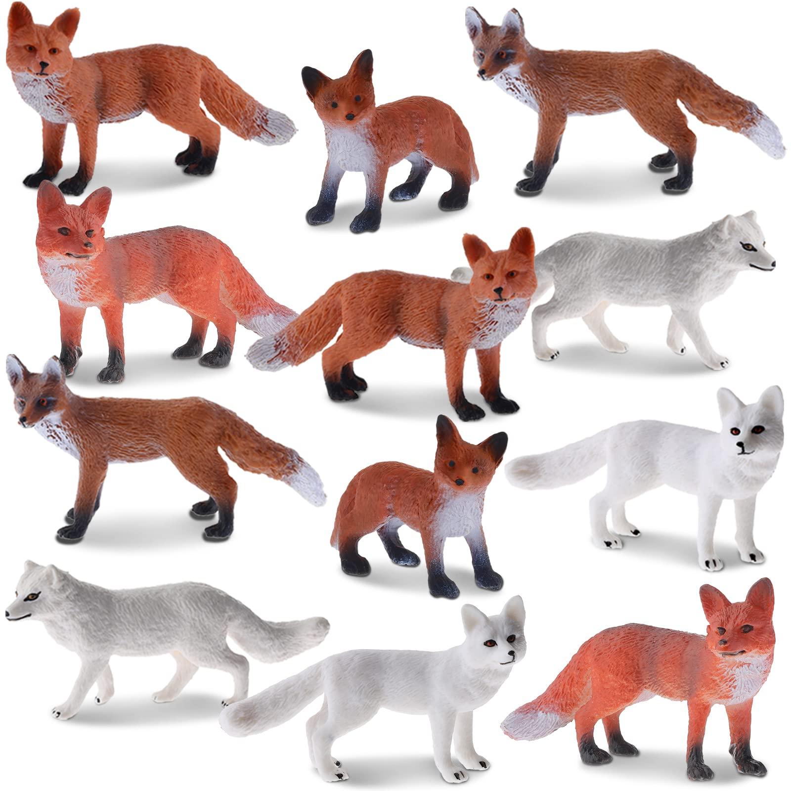 Aoriher 12 Pcs Fox Toy Figures Set Realistic Red Arctic Fox Animal Figures Cake Topper Small Jungle Zoo Play Set for Party Favors Educational Toy Christmas Birthday Supplies
