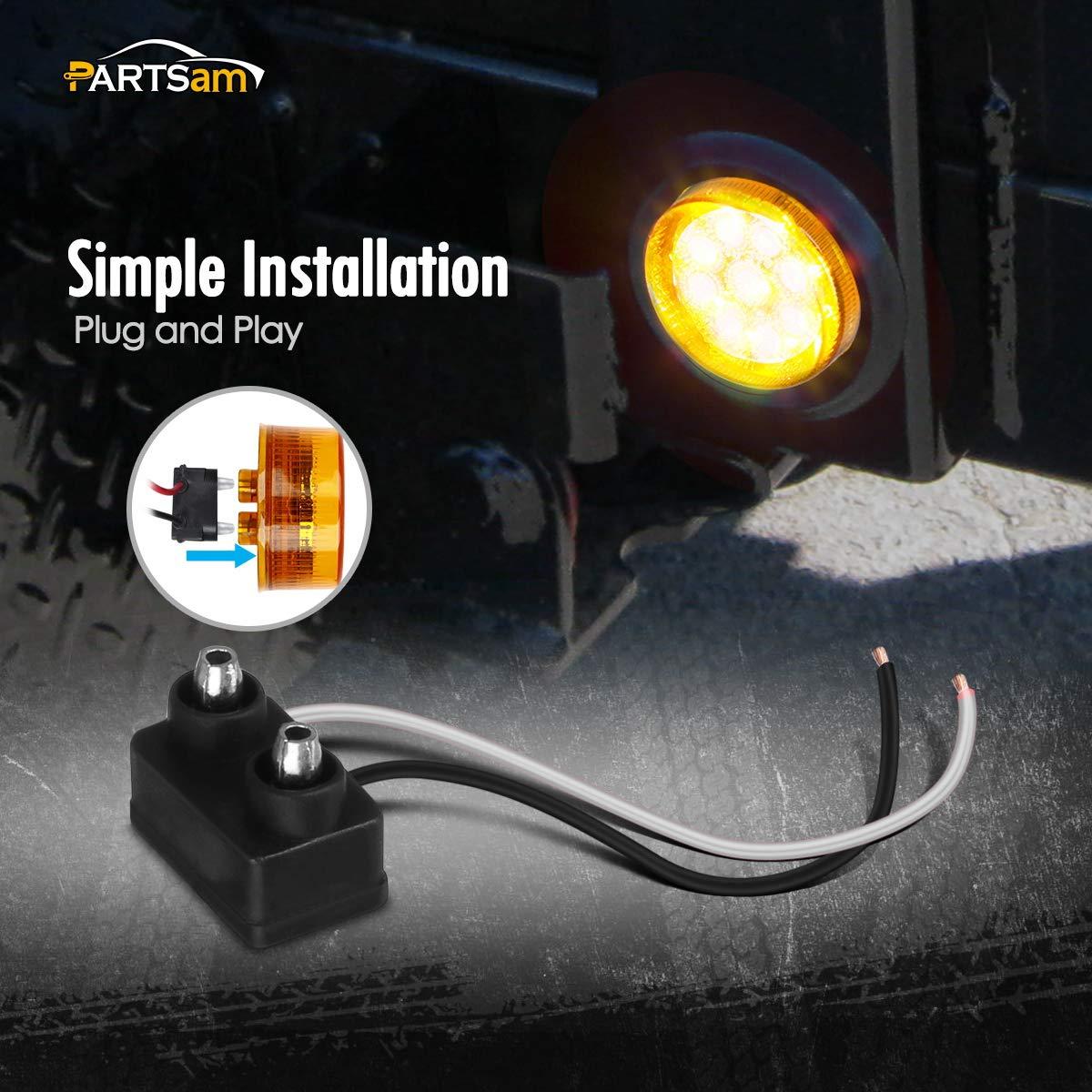 Partsam 2Pcs 2 Inch Round Truck Trailer Led Side Marker Clearance Light Amber 9 Diodes with Reflectors Sealed Waterproof 12V 2 Inch Round LED Side Fender Panel Lights with Grommets and Wire Pigtail - Image 3