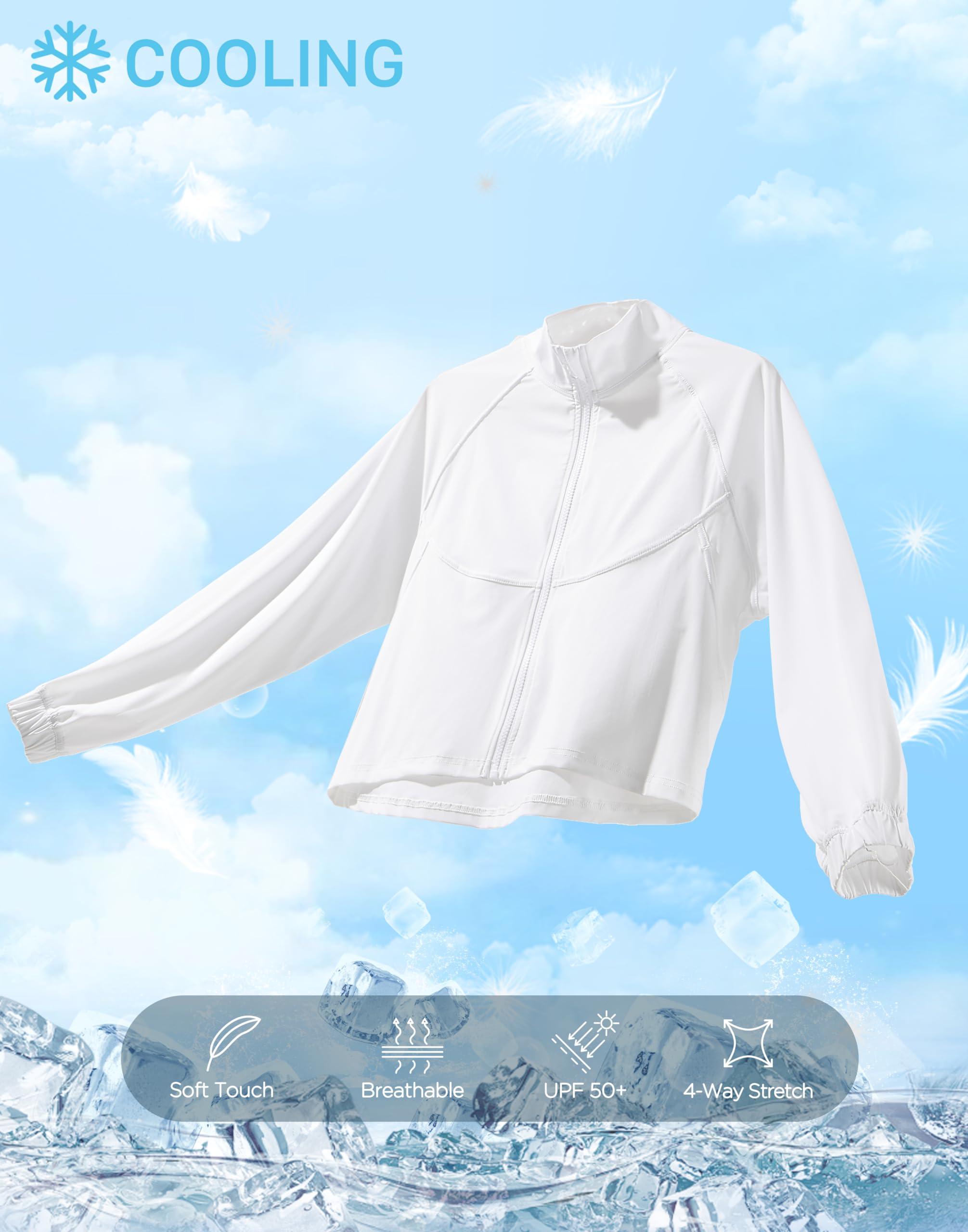 Women's Athletic Workout Jacket Lightweight UPF 50+ Long Sleeve Sun Protection Shirts Zip Up Cropped Sun Jacket Hiking Tops - Image 2