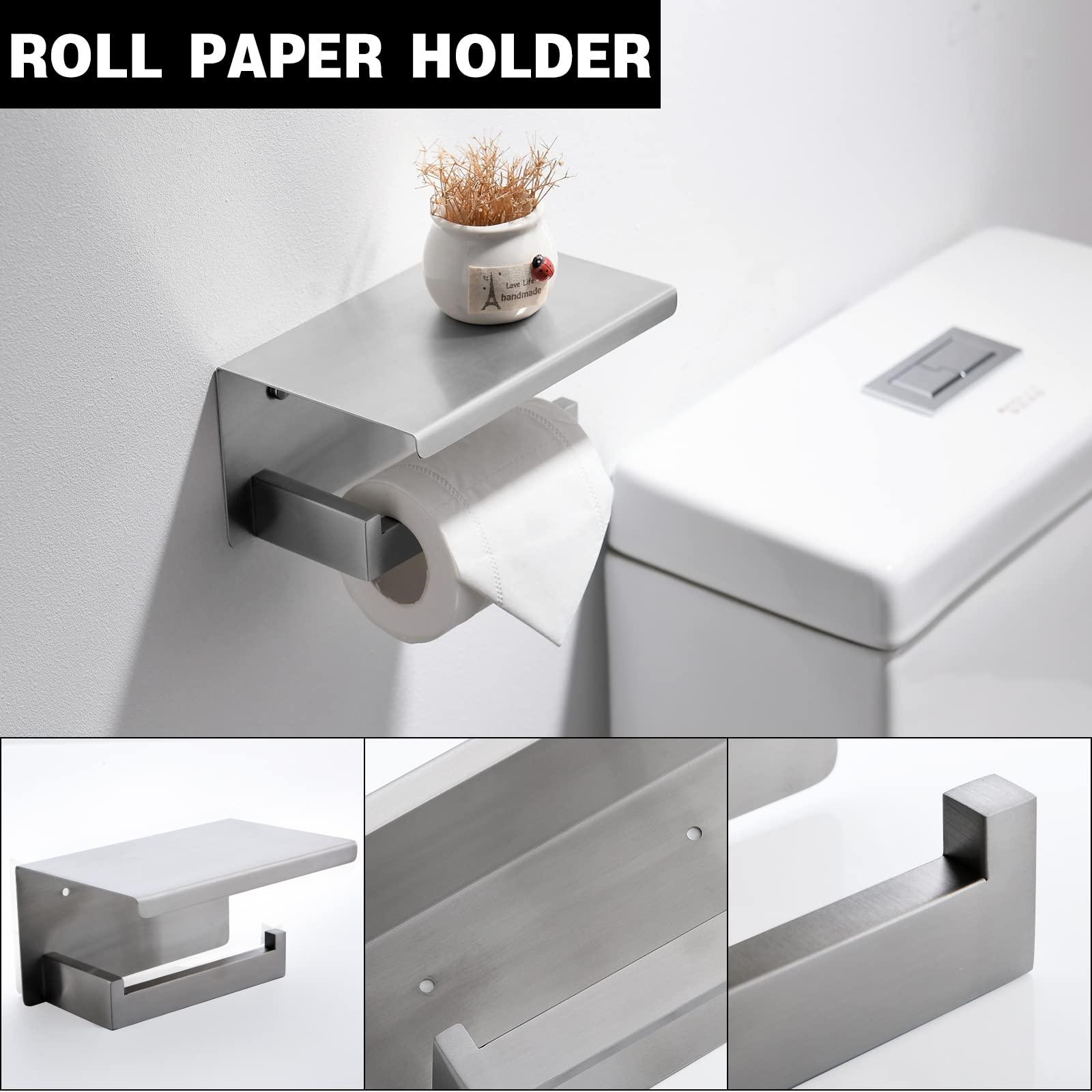 Brushed Nickel Bathroom Towel Bar Set Bathroom Accessories Hardware Set Including Towel Bar Towel Ring Coat Hook and Toilet Paper Holder with Shelf. Wall Mounted Stainless Steel - Image 5
