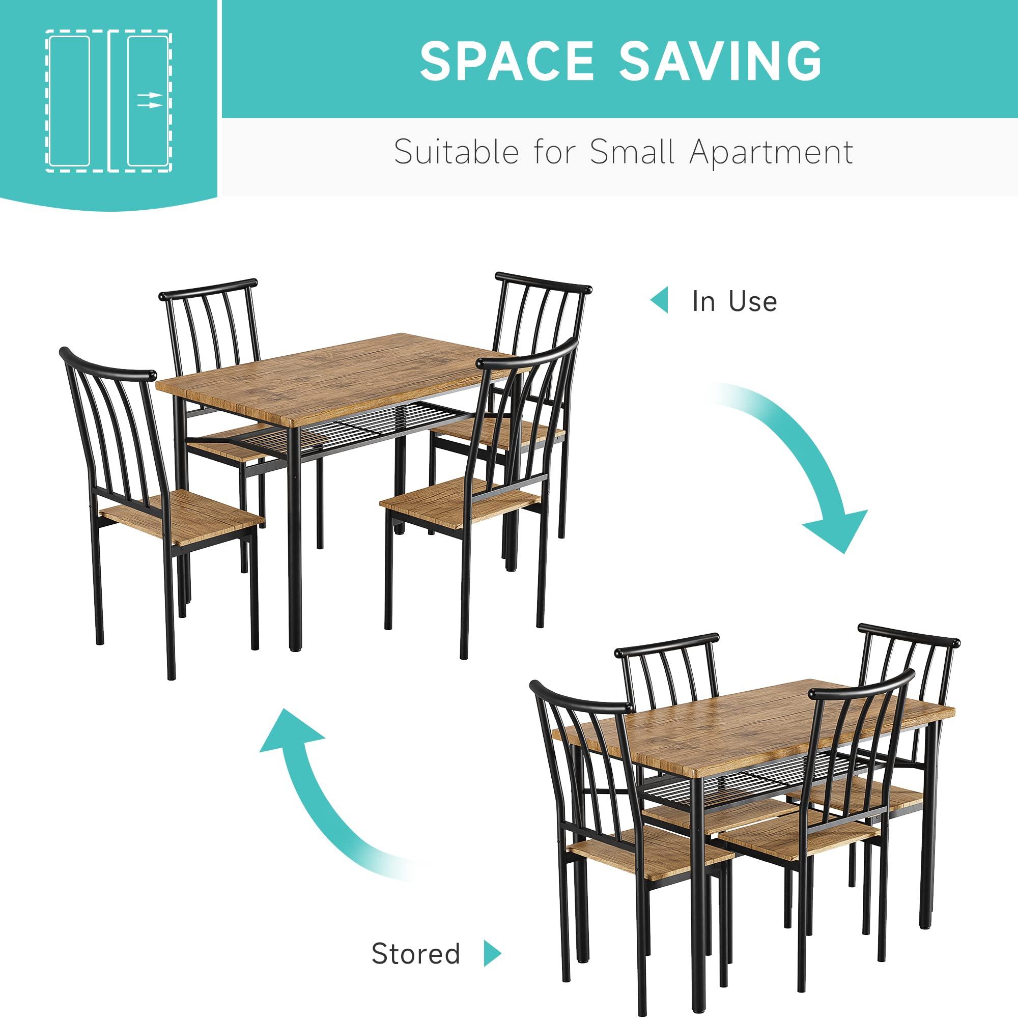 IDEALHOUSE 5 Piece Dining Table Set for 4, Kitchen Table and Chairs for 4 with Storage Rack, Metal and Wood Rectangular Dining Room Table Set for Kitchen, Dining Room, Dinette, Rustic Brown - Image 5