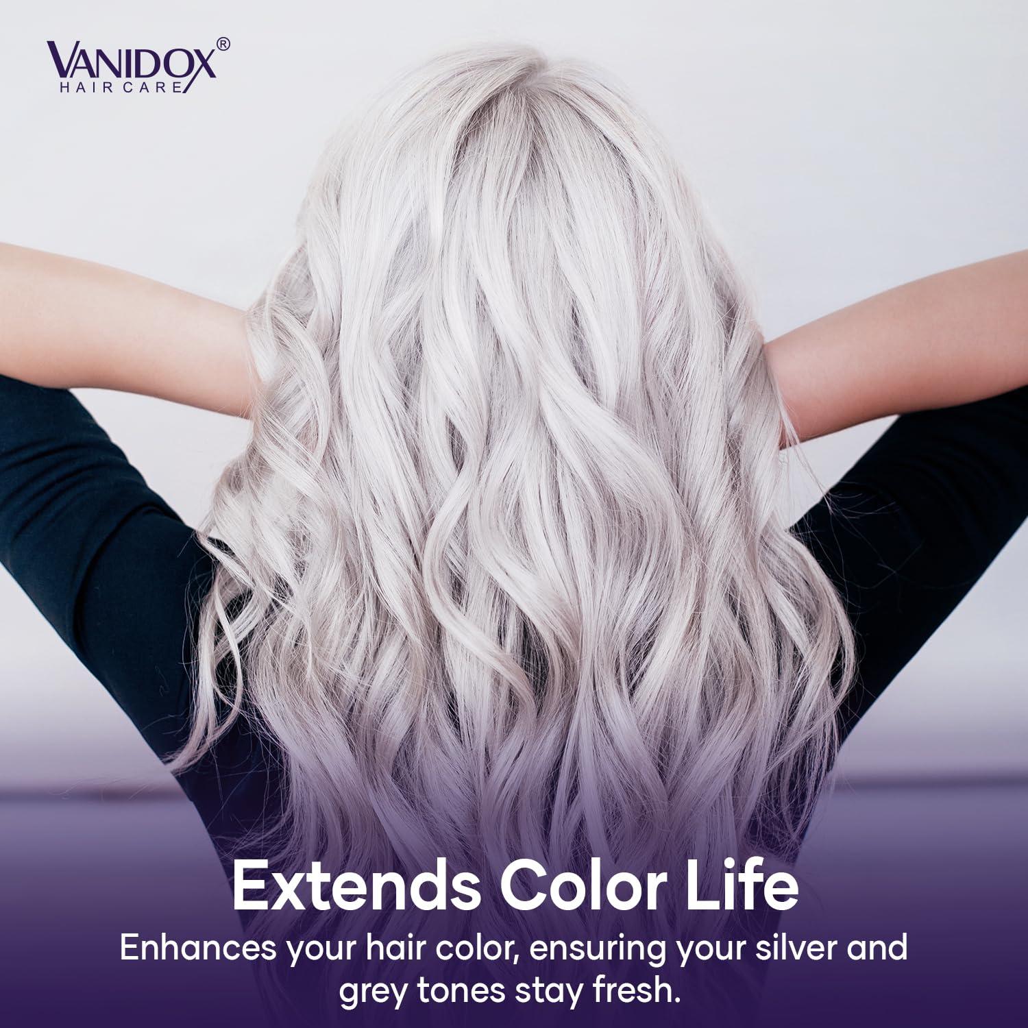 VANIDOX Sulfate Free Brass Toning Purple Shampoo and Conditioner Set for Grey and Silver Hair, Moisturizing & Color-Safe, Enhances Shine & Brightness, Made in USA (16 fl oz each) - Image 6