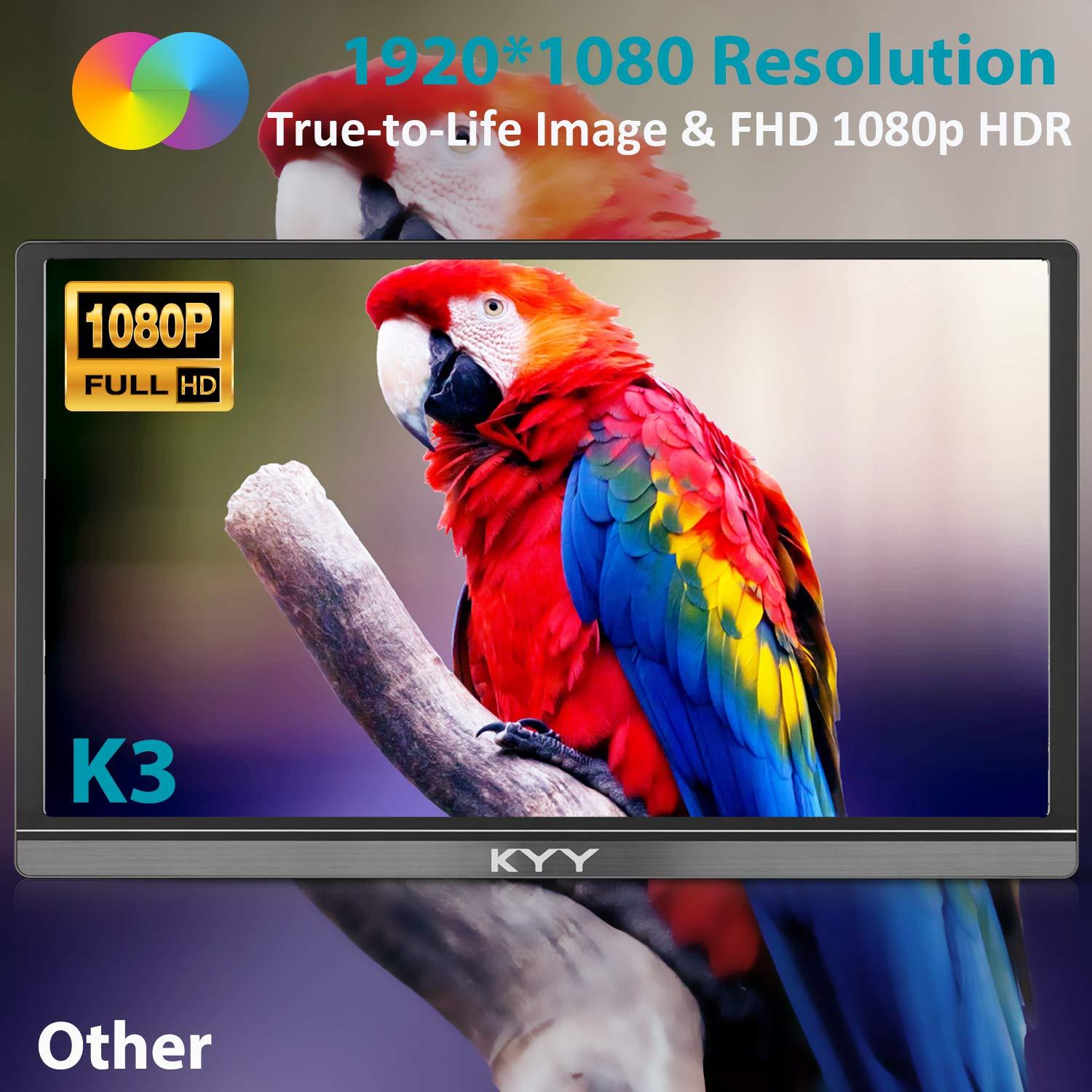 KYY 15.6inch Portable Monitor 1080P FHD IPS Gaming Monitor, Computer Display, for Laptop PC MAC Phone PS4 Xbox Switch, 1080P, FHD, USB-C, HDMI, Premium Smart Cover, Screen Protector, Speakers, HDR - Image 2