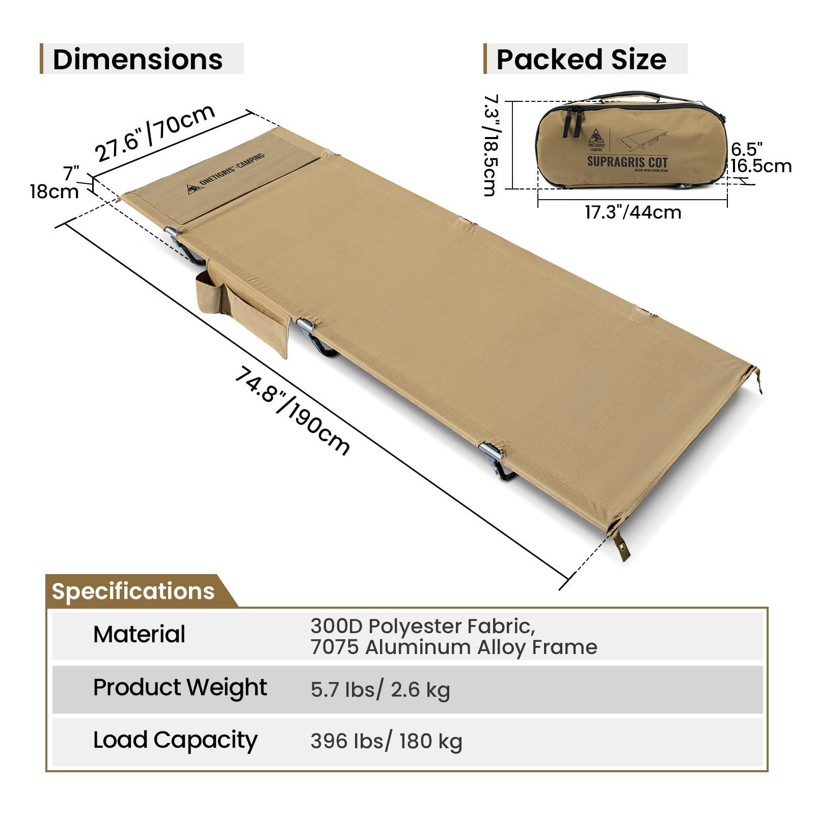 OneTigris SUPRAGRIS Camping Cot, Support Up to 400lbs, Lightweight Comfortable Folding Bed for Camping, Hiking, Backpacking, Travel, Car Trips, Office Nap - Image 3