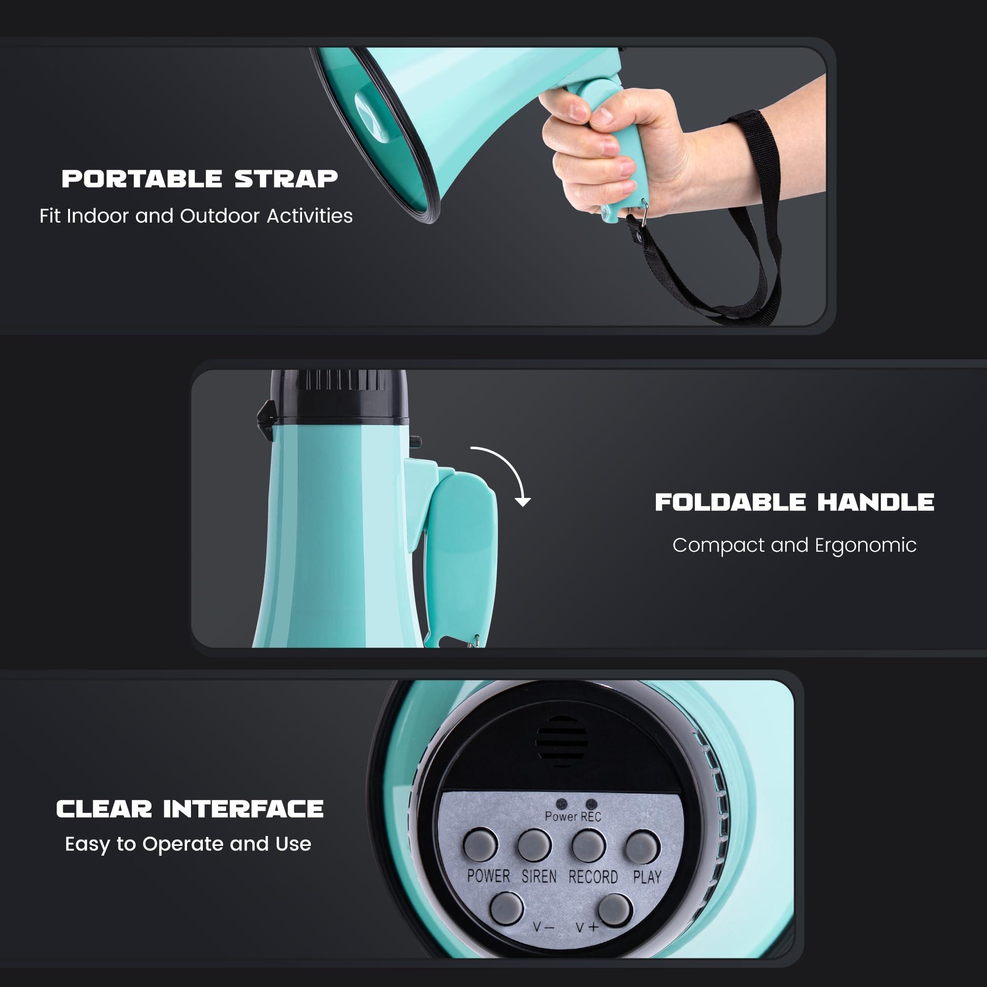 MyMealivos Portable Megaphone Bullhorn 20 Watt Power Megaphone Speaker Voice and Siren/Alarm Modes with Volume Control and Strap (Teal)… - Image 6