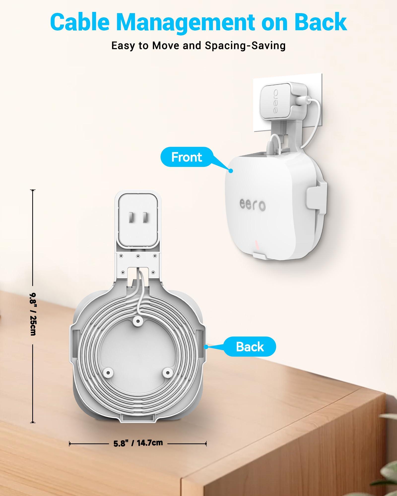 CUHIOY Outlet Wall Mount Holder for Eero Pro 6 or Eero pro 6E, Space-Saving Wall Bracket with Wire Organization, Compatible with Vertical or Horizontal Plug, Nailable Wall Mount Stand (White, 1Pack) - Image 3