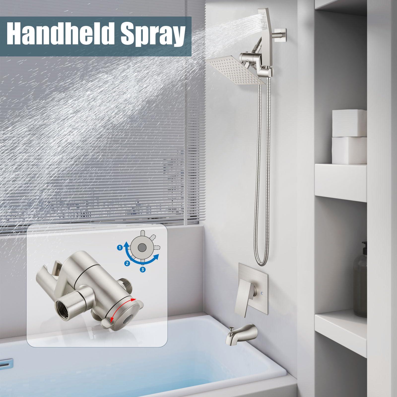 Aolemi Shower Tub Faucet Set with Handheld Spray Shower System Single Shower Rainfall Head and Handle with Tub Spout Combo Rough-in Valve Included Shower Trim Kit 6 Inch Shower Head, Brushed Nickel - Image 5