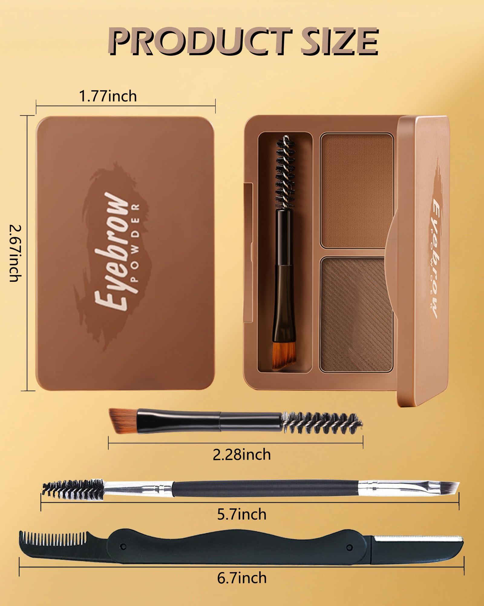 Eyebrow Powder Kit-2 Colors Soft Eye Brow Tinted Powder Palette, Waterproof & Long Lasting Dark/Light Brown Brow Filler, Professional Eyebrow Contour Makeup for Women with Mirror Brow Brush & Razor-1# - Image 7
