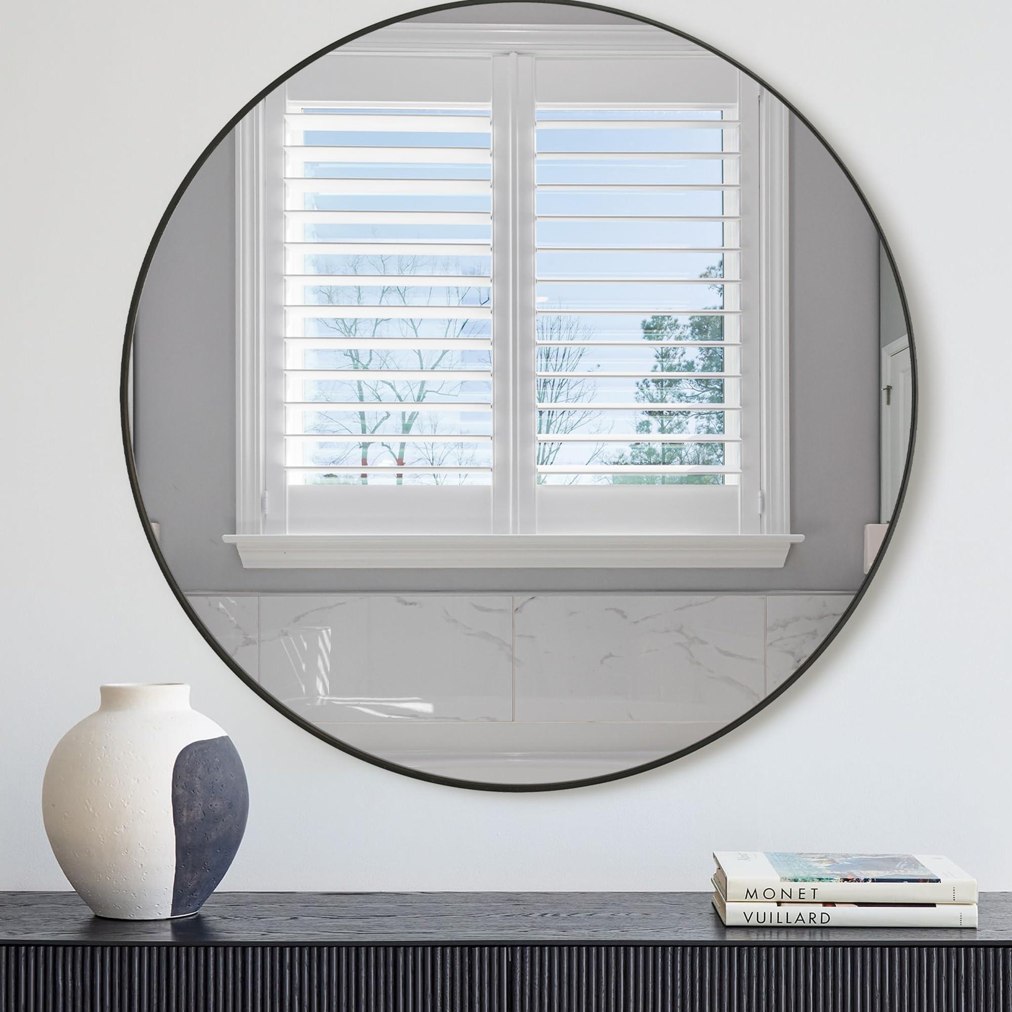 DUQIMO Round Wall Mirror 36 Inches,Large Circle Mirrors with Black Frame for Bathroom Entryway Bedroom & Living Room,Tempered Glass-Shatterproof Mirror(36" Black) - Image 3