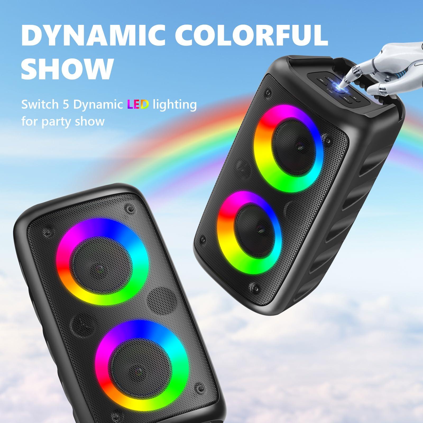 Powered PA Speaker, Bluetooth Loudspeaker, Portable Bluetooth Karaoke Player Machine with 2 Wireless Karaoke Microphones for Adults Kids with Subwoofer, Support TWS/TF/USB/AUX for Home Party Outdoor - Image 4