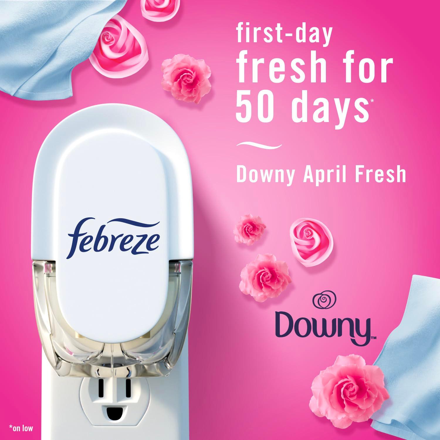 Febreze Plug In Air Freshener, Odor-Fighting Scented Oil Starter Kit, Air Fresheners for Home and Bathroom and Kitchen, Long Lasting for Strong Odors, Downy April Fresh Scent, Warmer + 2 Refill - Image 4