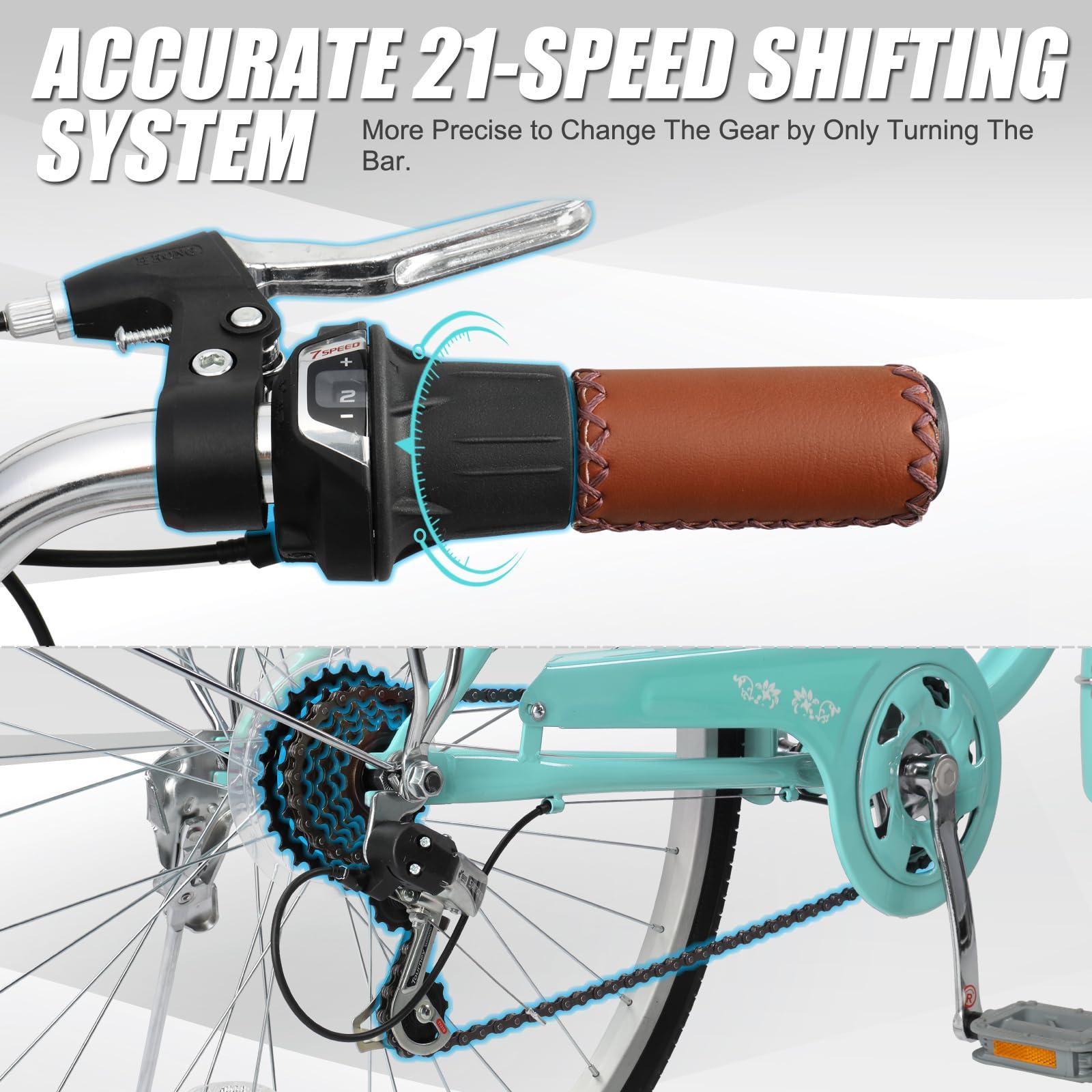 Ktaxon Women Bike 24/26 Inch Bicycles for Women, Beach Cruiser Bike with Premium Derailleur & Shift Lever, Adjustable Seat, High-Carbon Steel Frame and Excellent Welding Technology - Image 4