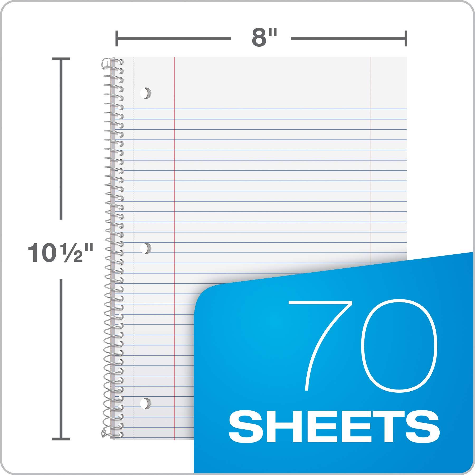 Oxford Spiral Notebook, 1 Subject, College Ruled Paper, 8 x 10-1/2 Inch, Pastel Pink, Orange, Yellow, Green, Blue and Purple, 70 Sheets (63756), Set of 6 - Image 2