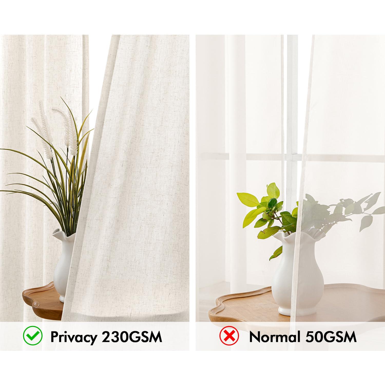 MIULEE Non-See-Through Privacy Linen Curtains 2 Panels, Light Filtering Window Curtains Farmhouse Textured Back Tab Semi Sheer Drapes for Bedroom Living Room, 52 x 90 Inches Long, Natural White - Image 4