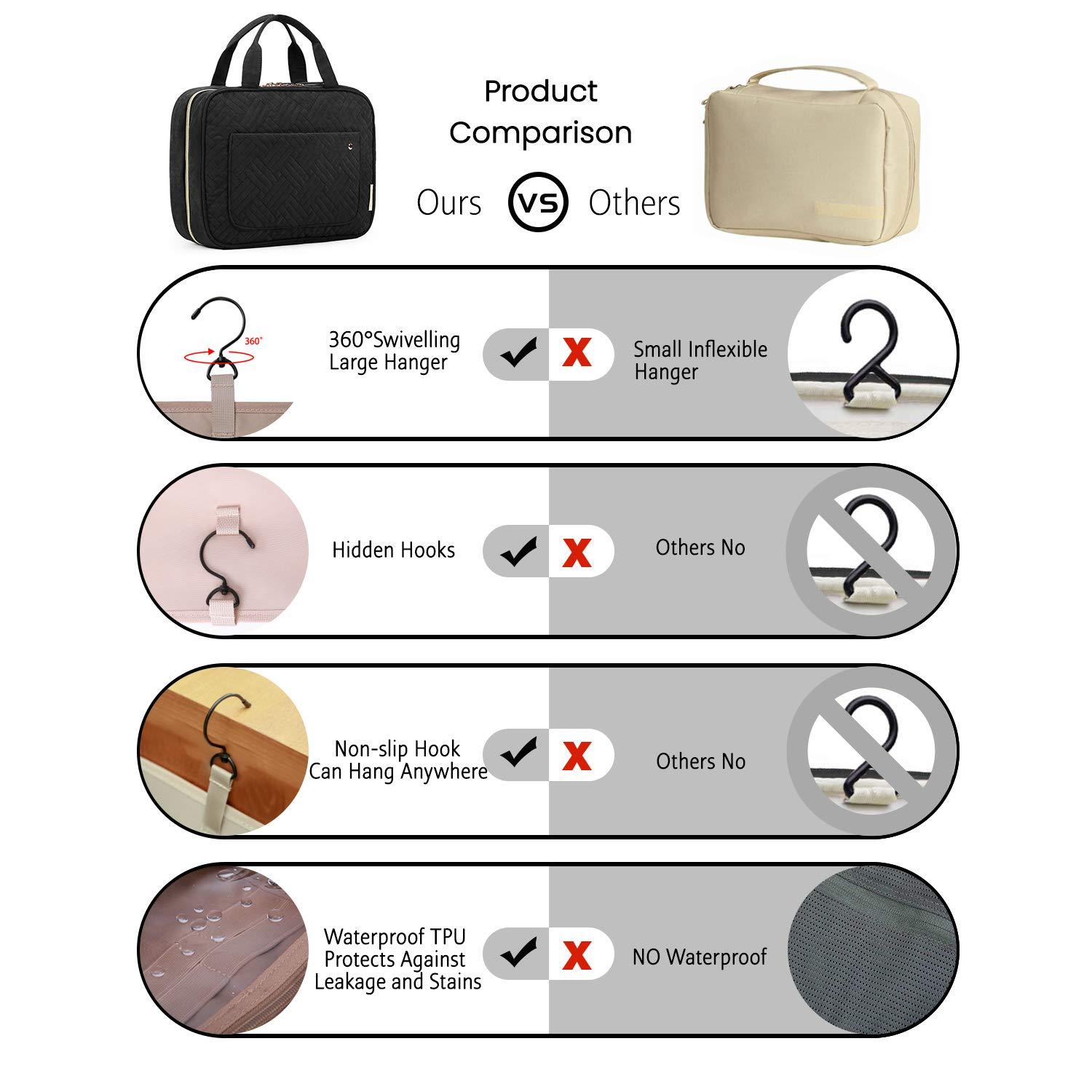 BAGSMART Toiletry Bag Travel Bag with Hanging Hook, Water-resistant Makeup Cosmetic Bag Travel Organizer for Accessories, Shampoo, Full-size Container, Toiletries (Black, Medium) - Image 4