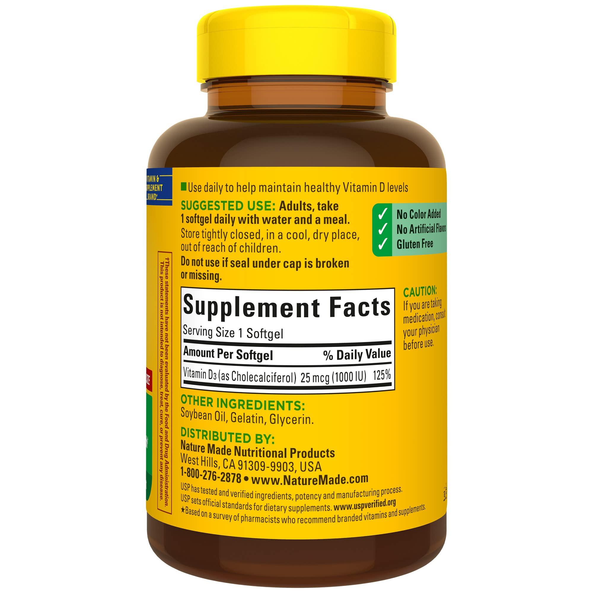 Nature Made Vitamin D3 1000 IU (25 mcg), Dietary Supplement for Bone, Teeth, Muscle and Immune Health Support, 300 Softgels, 300 Day Supply - Image 8