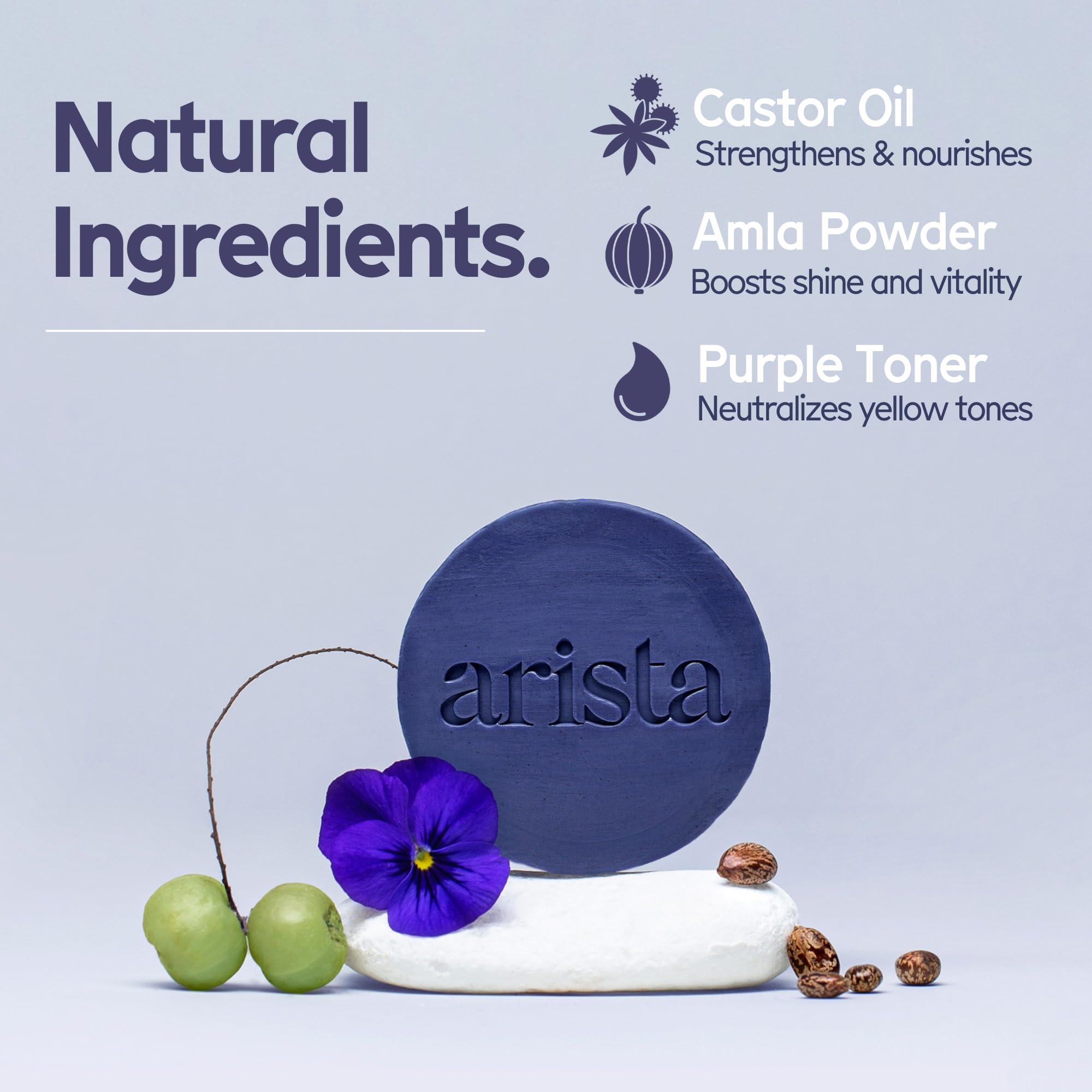 Arista Purple Shampoo Bar, Amla Fruit Powder, Purple Toner & Castor Oil, Moisturizing & Plastic Free Hair Soap, Sulfate Free Solid Shampoo Puck for Grey Hair - Image 3
