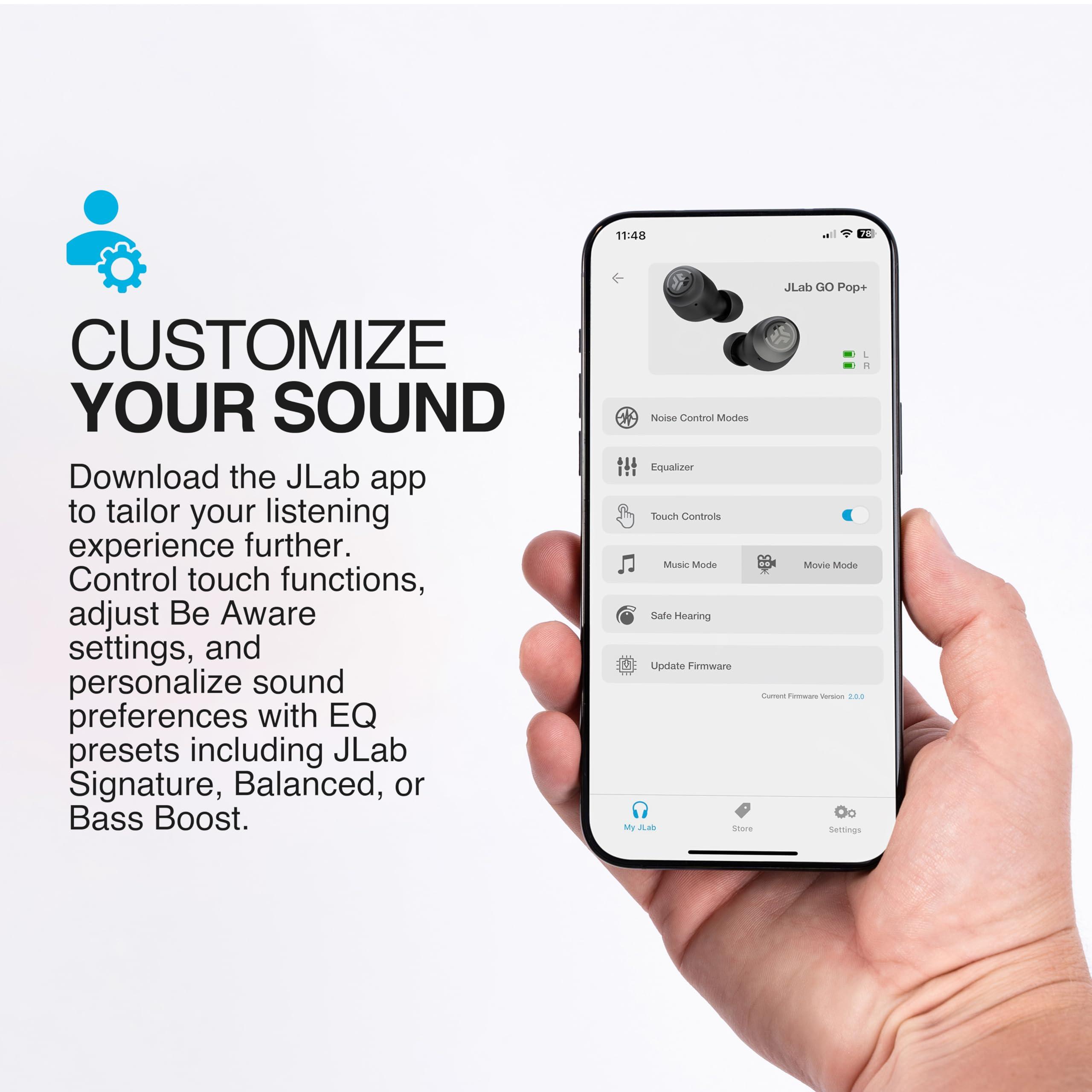 JLab Go Pop+ True Wireless Bluetooth Earbuds & Charging Case - Rose Red, App Support, Dual Connect, IPX4 Sweat Resistance, Bluetooth 5 Connection, 3 EQ Sound Settings Signature, Balanced, Bass Boost - Image 2