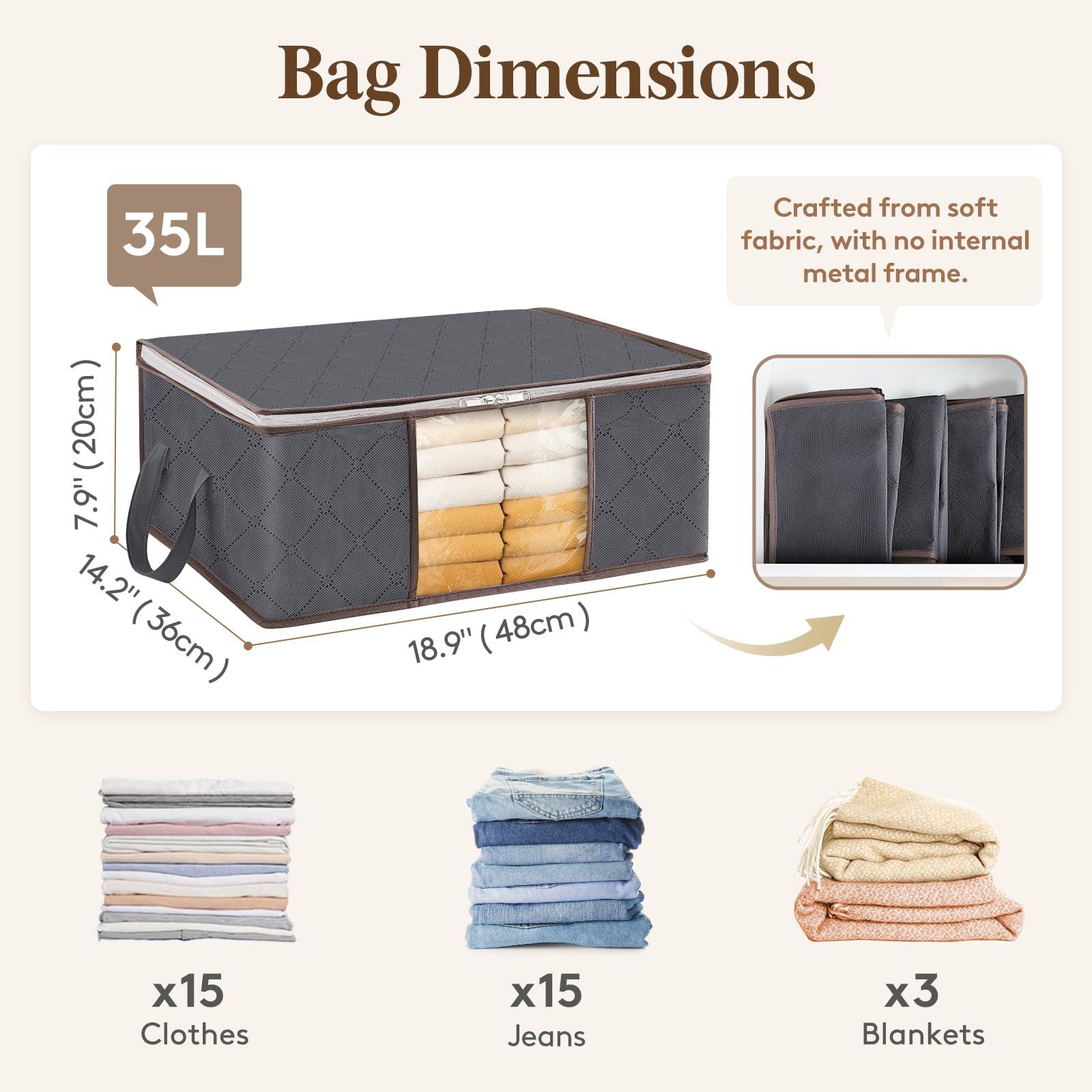 Lifewit 4 Pack Clothes Storage Bag, Foldable Storage Bin Closet Organizer with Reinforced Handle, Sturdy Fabric Blanket Storage with Clear Window, Storage Containers for Clothing, Bedding, Gray - Image 3