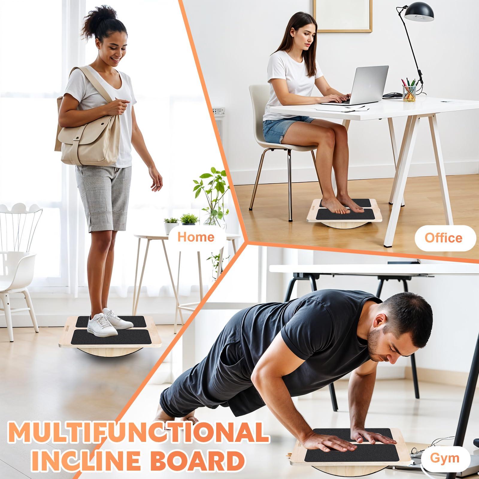 2-in-1 Professional Slant Board & Balance Board, Wooden Adjustable Incline Board Wobble Board Standing Desk Calf Stretcher for Squats Stretching Leg Knees Heel Ankle - Image 7