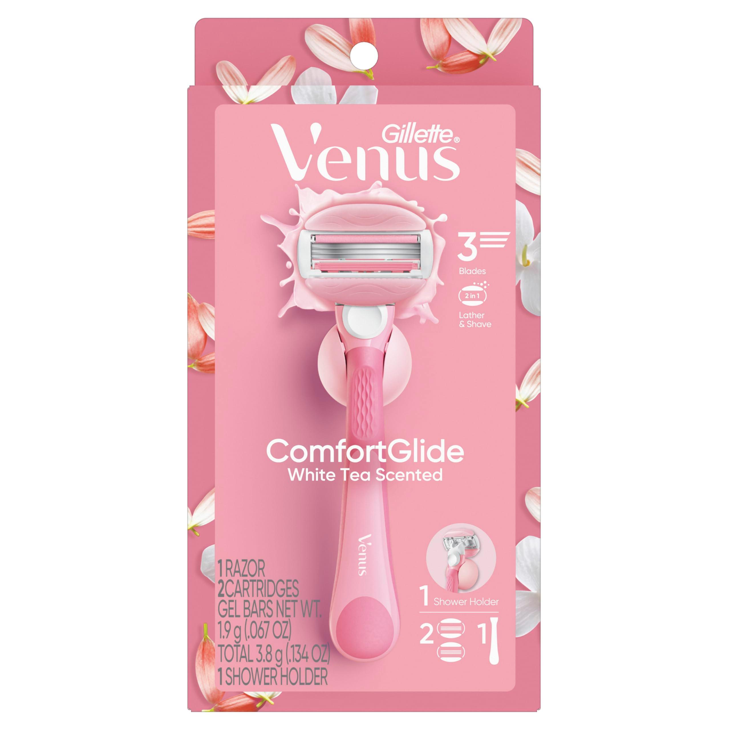 Gillette Venus ComfortGlide Razor for Women, White Tea Scented Gel Bars, Includes 1 Reusable Razor Handle + 2 Refills, Built-in Shave Gel Bars - Image 11