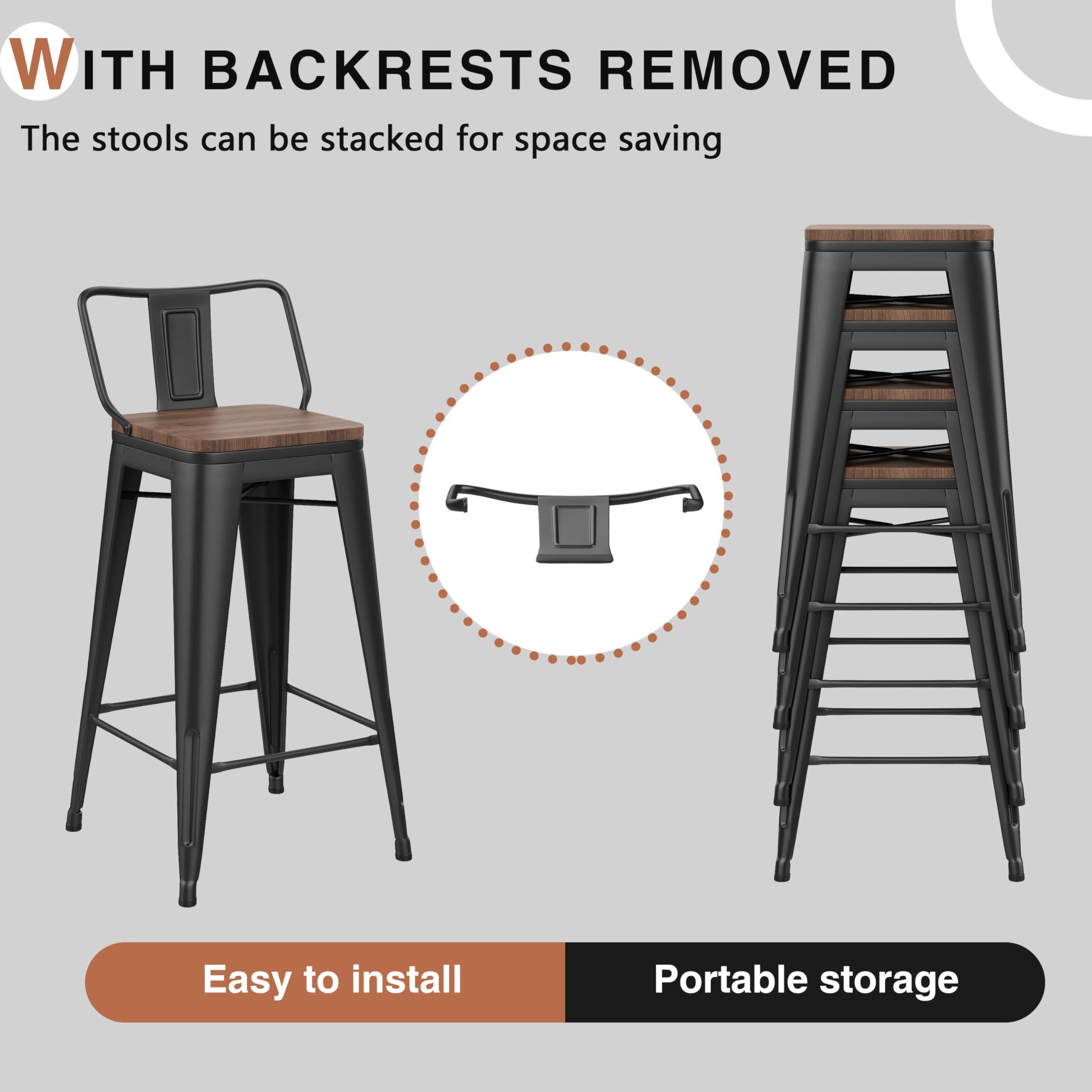 Changjie Furniture 24 Inch Bar Stools Set of 4 Industrial Metal Barstools Counter Height Bar Stool with Backs for Home Kitchen (24 inch, Black) - Image 4